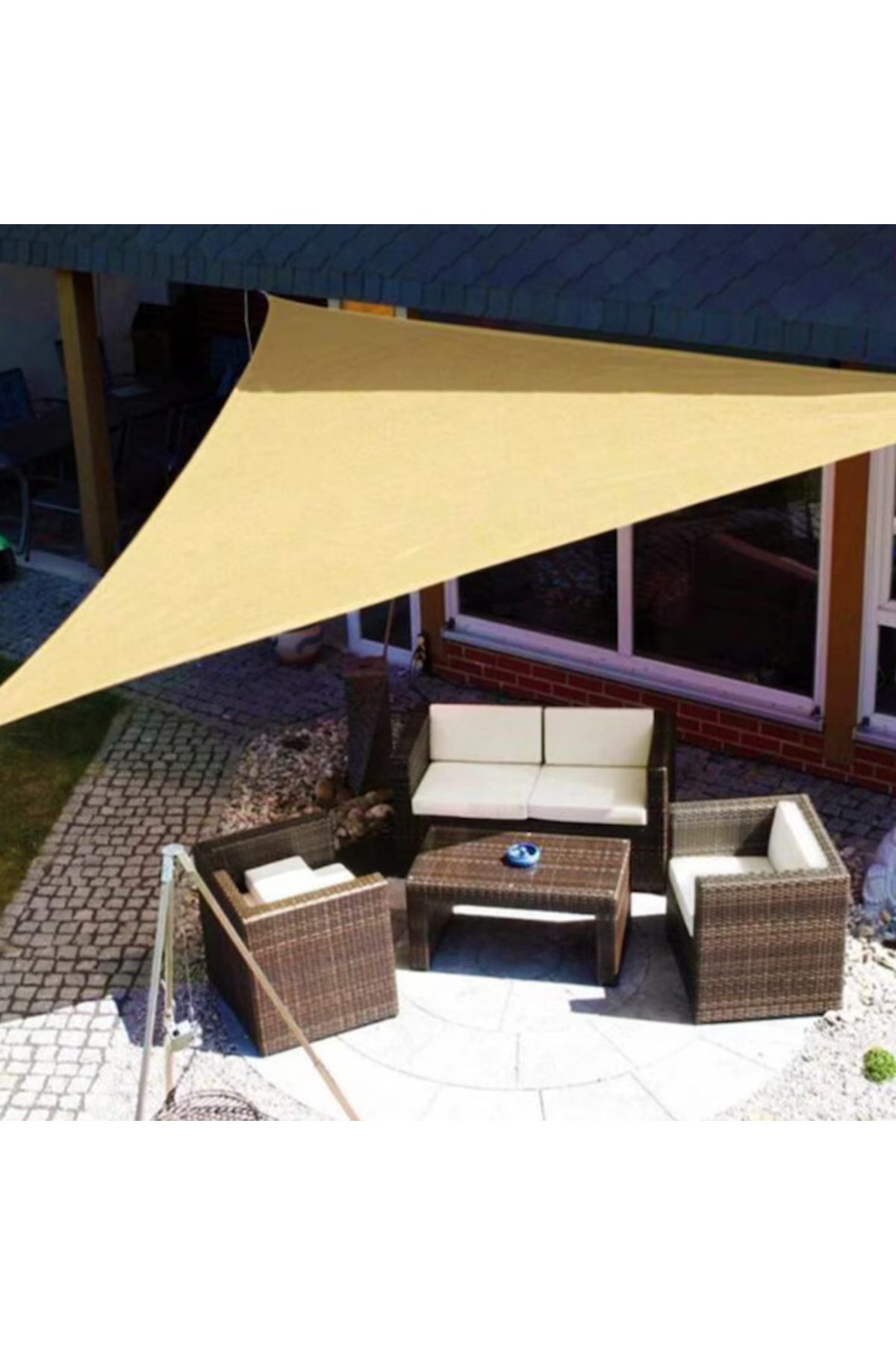 varioshop-Waterproof cream sun canopy 4 x 4 x 4 cm VarioShop®, triangular canopy, with hook 7