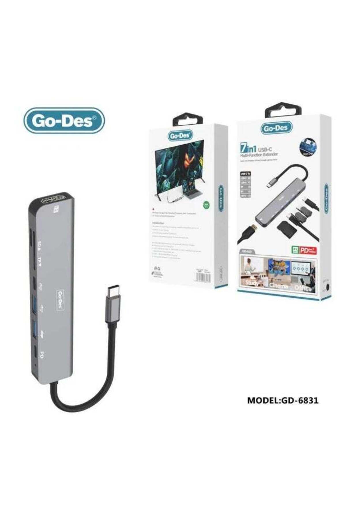 Go-Des-7-in-1 USB-C Hub – Multiport Adapter with HDMI, USB 3.0, SD/TF Card Reader, PD Charging, an 1
