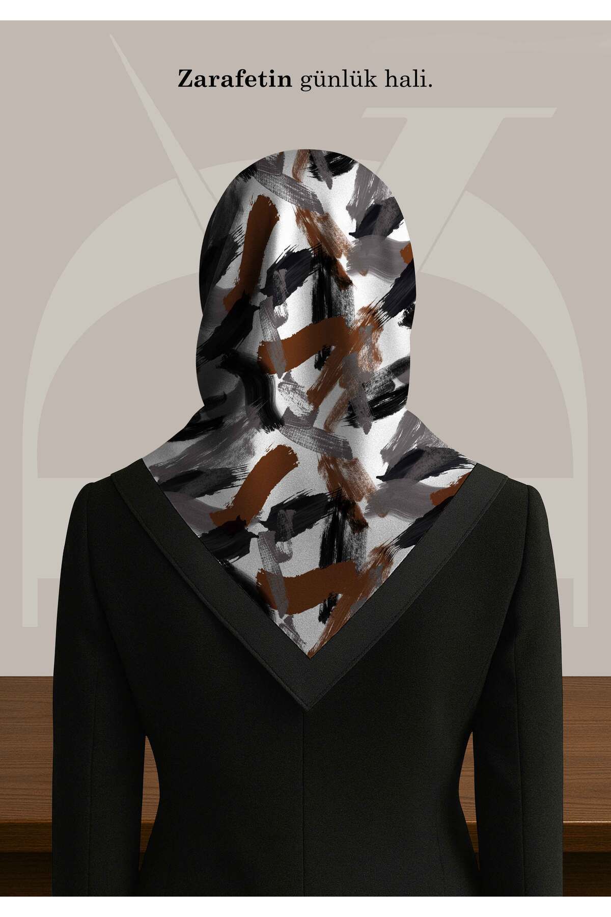 DESENİX-Brush Print Patterned Scarf |   4 Color Options |   90X90 - 100X100Cm |   Shiny Satin 4