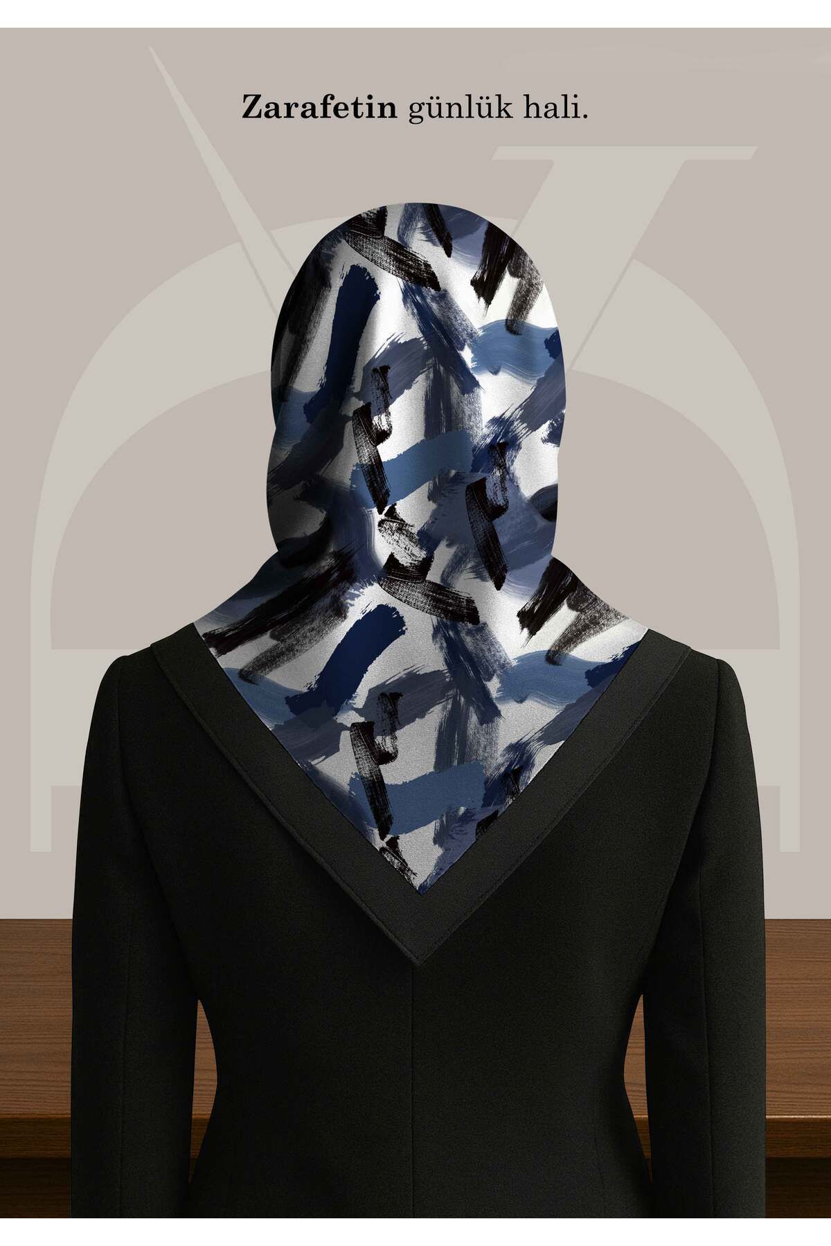 DESENİX-Brush Print Patterned Scarf |   4 Color Options |   90X90 - 100X100Cm |   Shiny Satin 4
