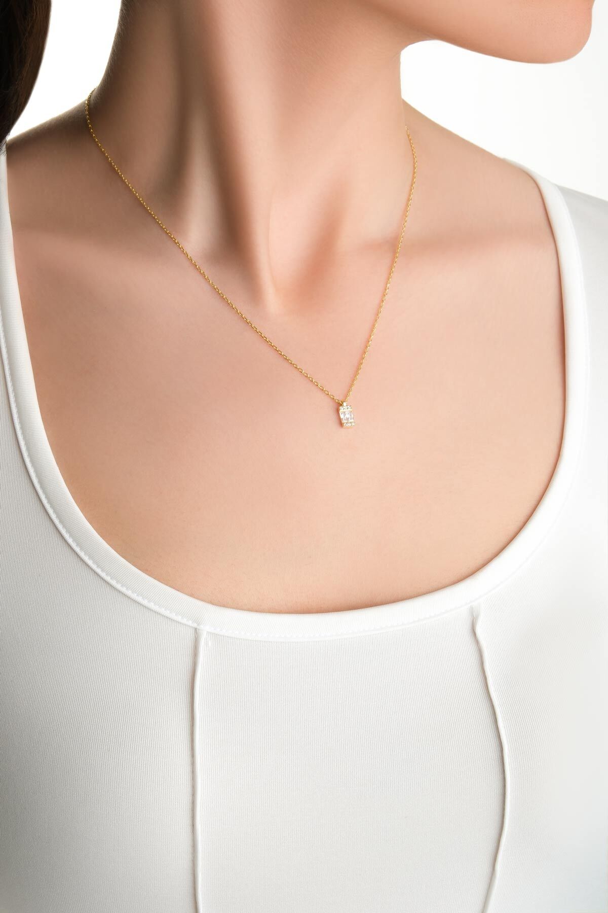 So CHIC... Işıltılı Baget 18 Ayar Sarı Altın Kaplama 45 Cm Gümüş Kolye görsel 4