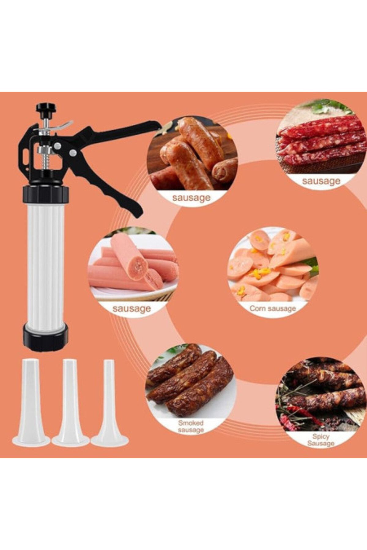 Kardett-Manual Sausage Stuffing Machine, Device, Tool with 4 Tubes for Sliced Meat 8