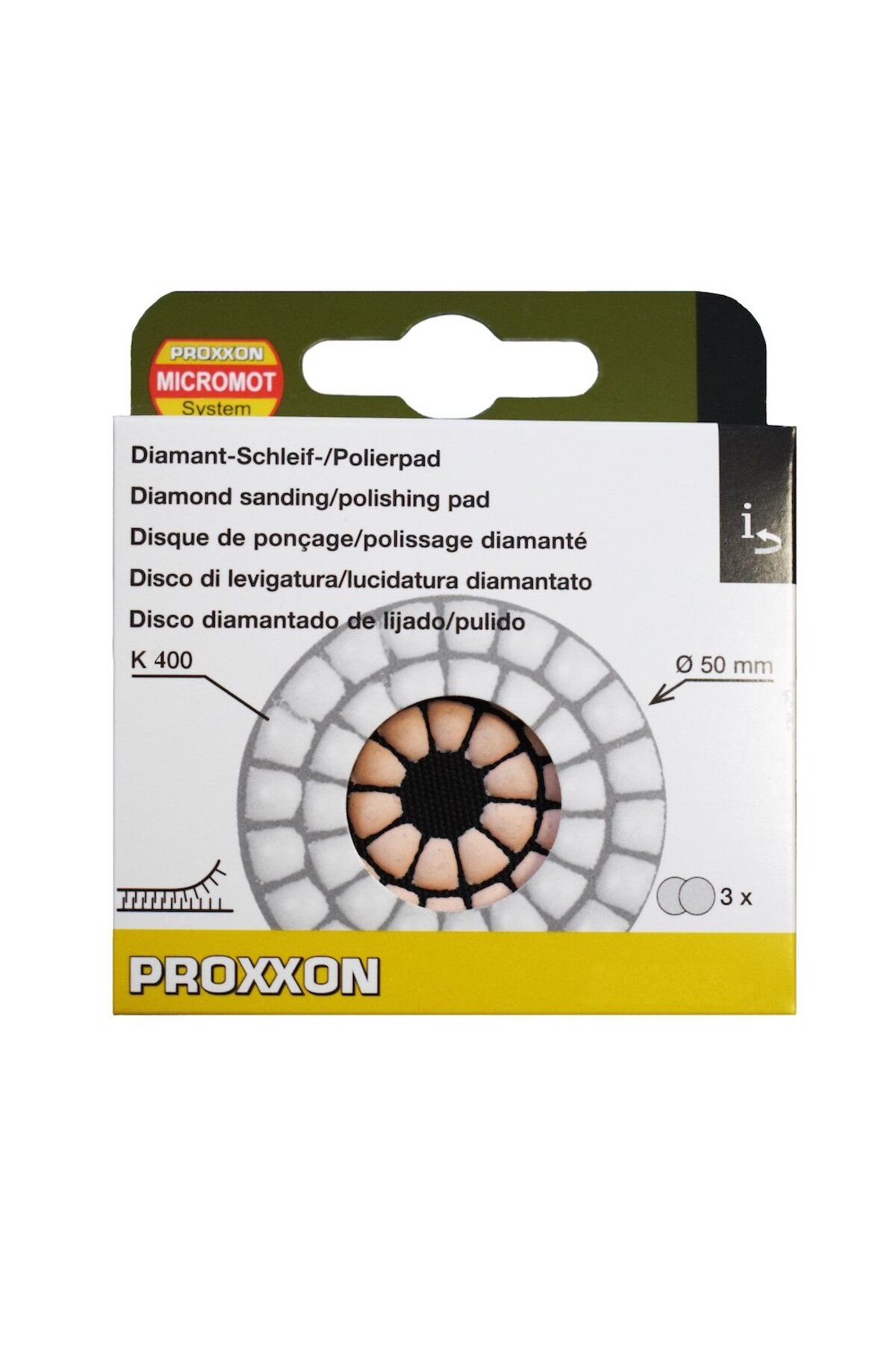 Proxxon-28659, Set of 3 diamond discs for grinding and polishing, GR400, diameter 50mm, for 3