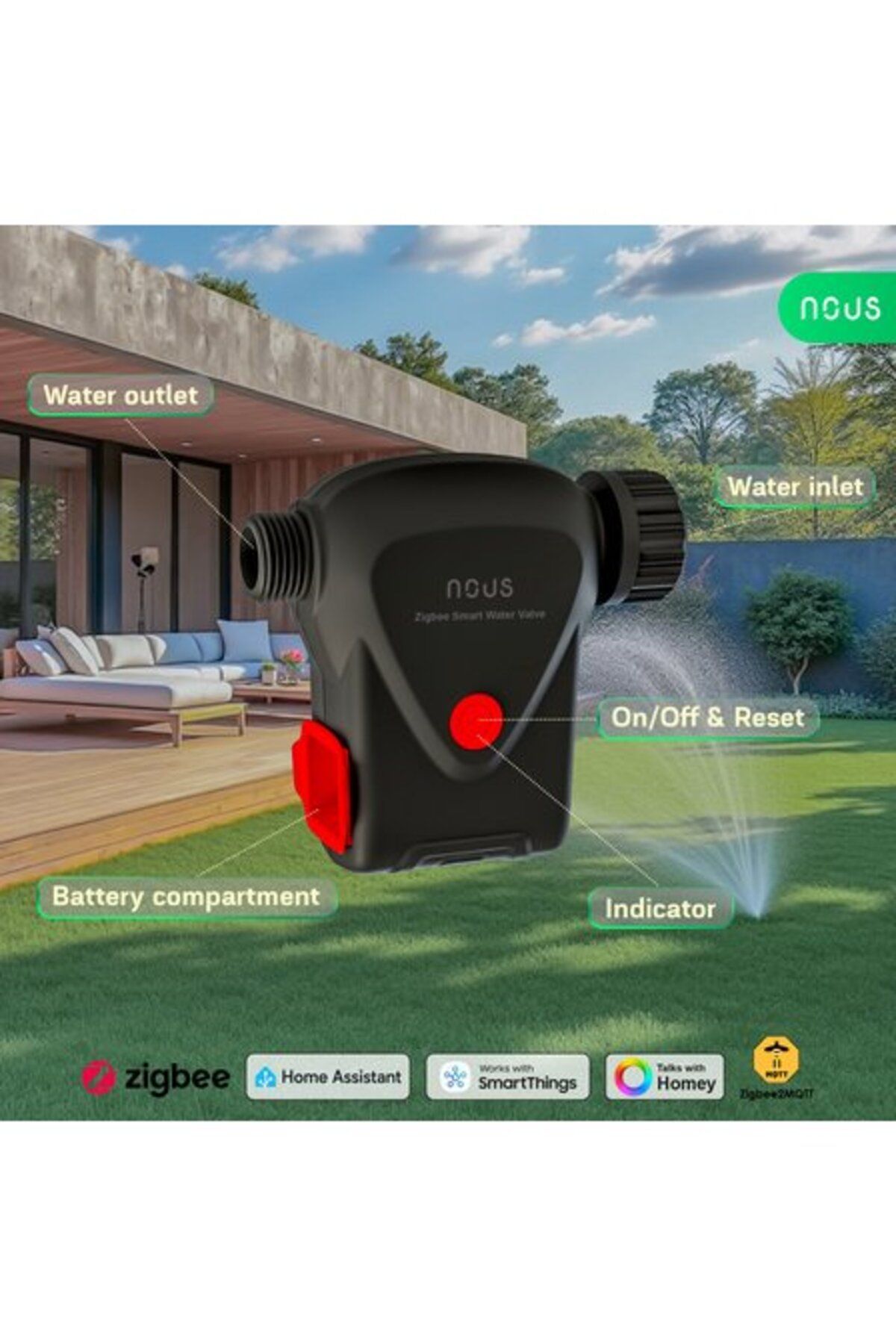 Nous-Smart Solenoid Valve with Timer L14, Zigbee 3.0 3