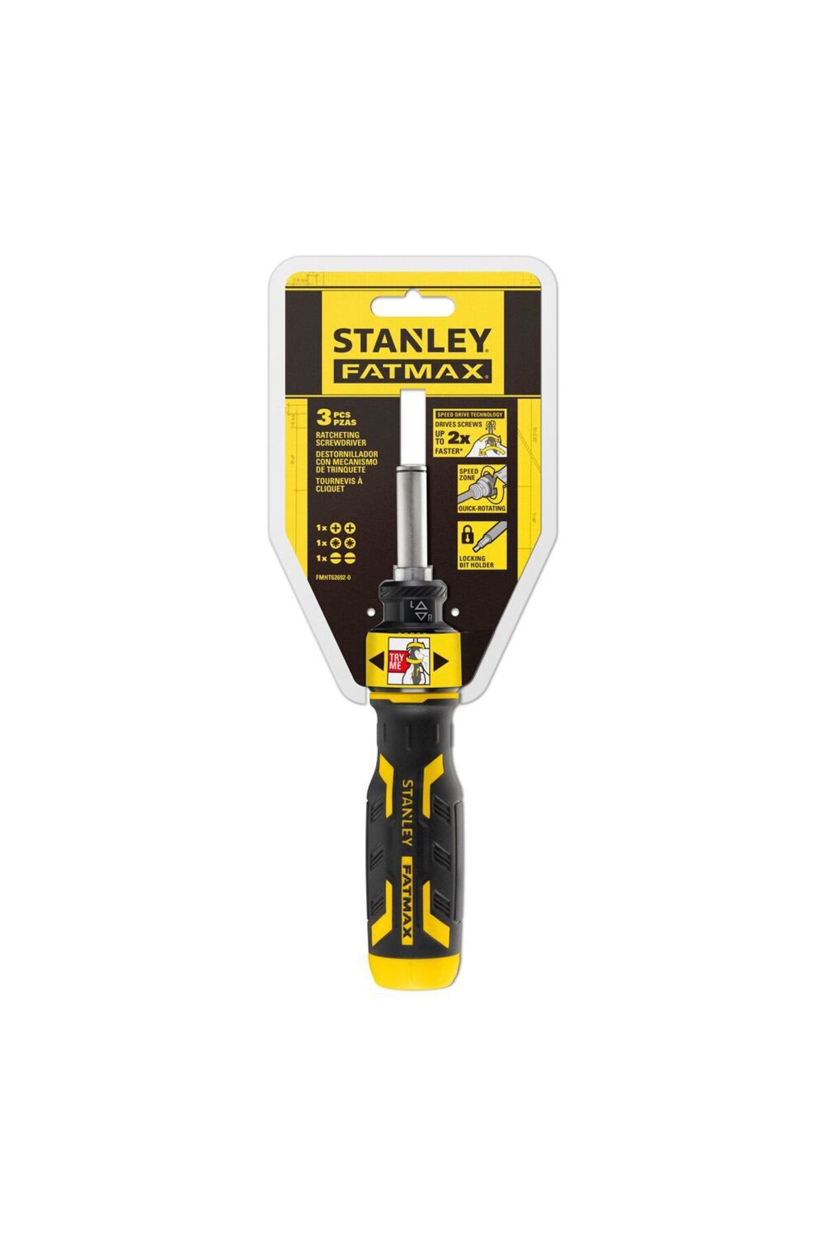 Stanley-FMHT62692-0, SpeedDrive FatMax multi-bit screwdriver with ratchet, bit magazine + 3 bits 3