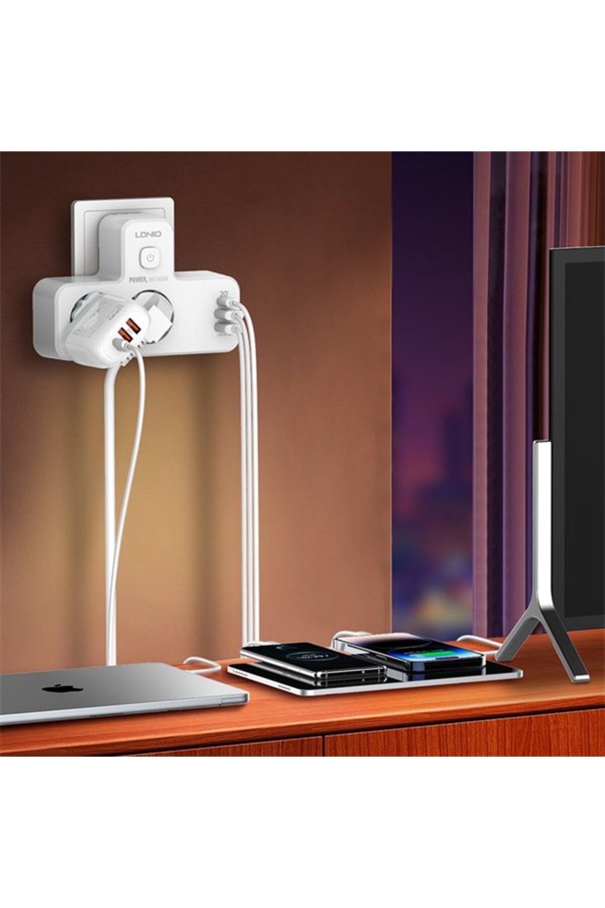 LDNIO-Adaptor priza SE2337, 2 prize, 2 X USB-A, 1X USB-C, incarcare rapida QC 3.0, 10A 5