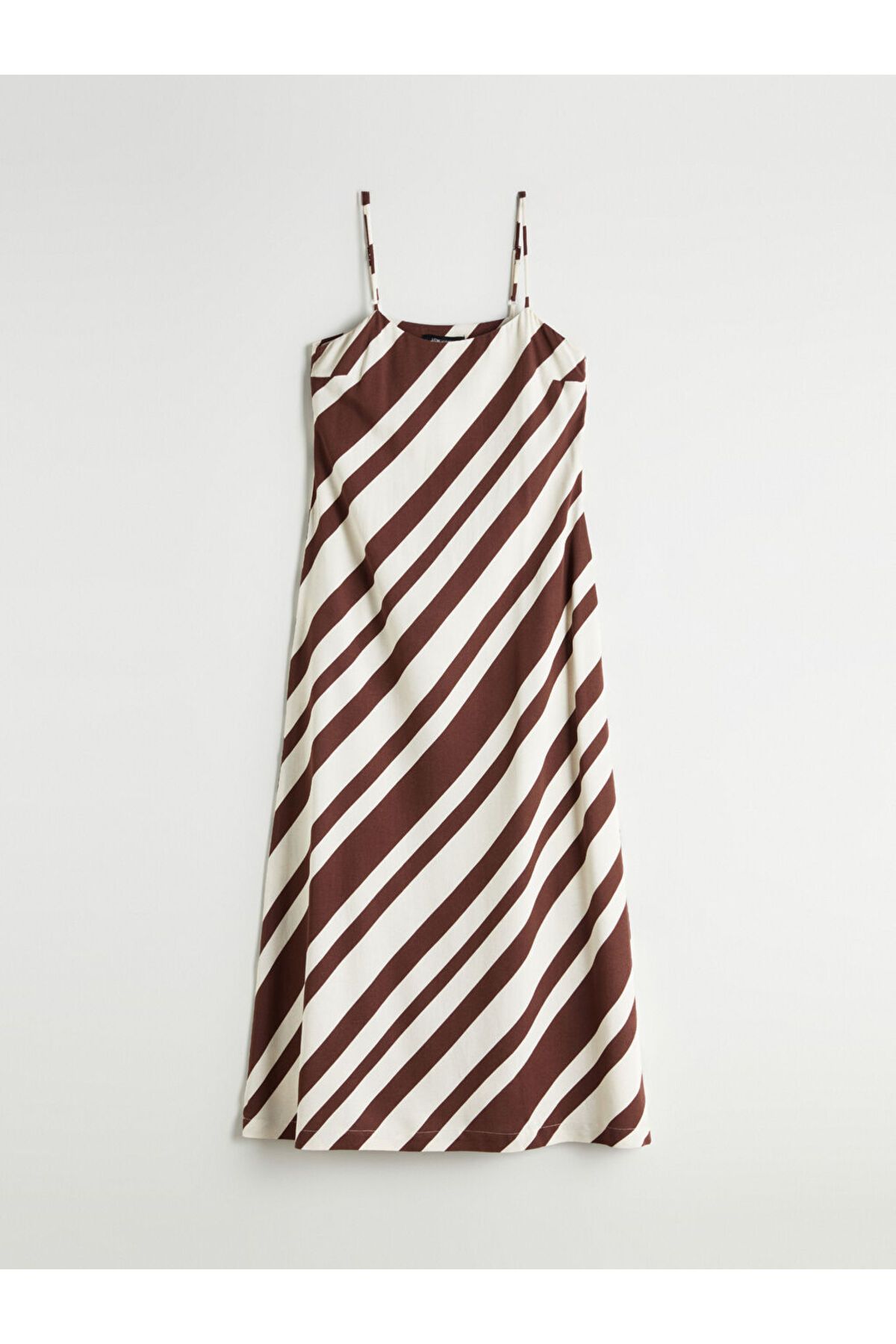 LC Waikiki-Sparkling Selections from Shining Store |   Brown Square Neck Striped Linen Blend Dress 5