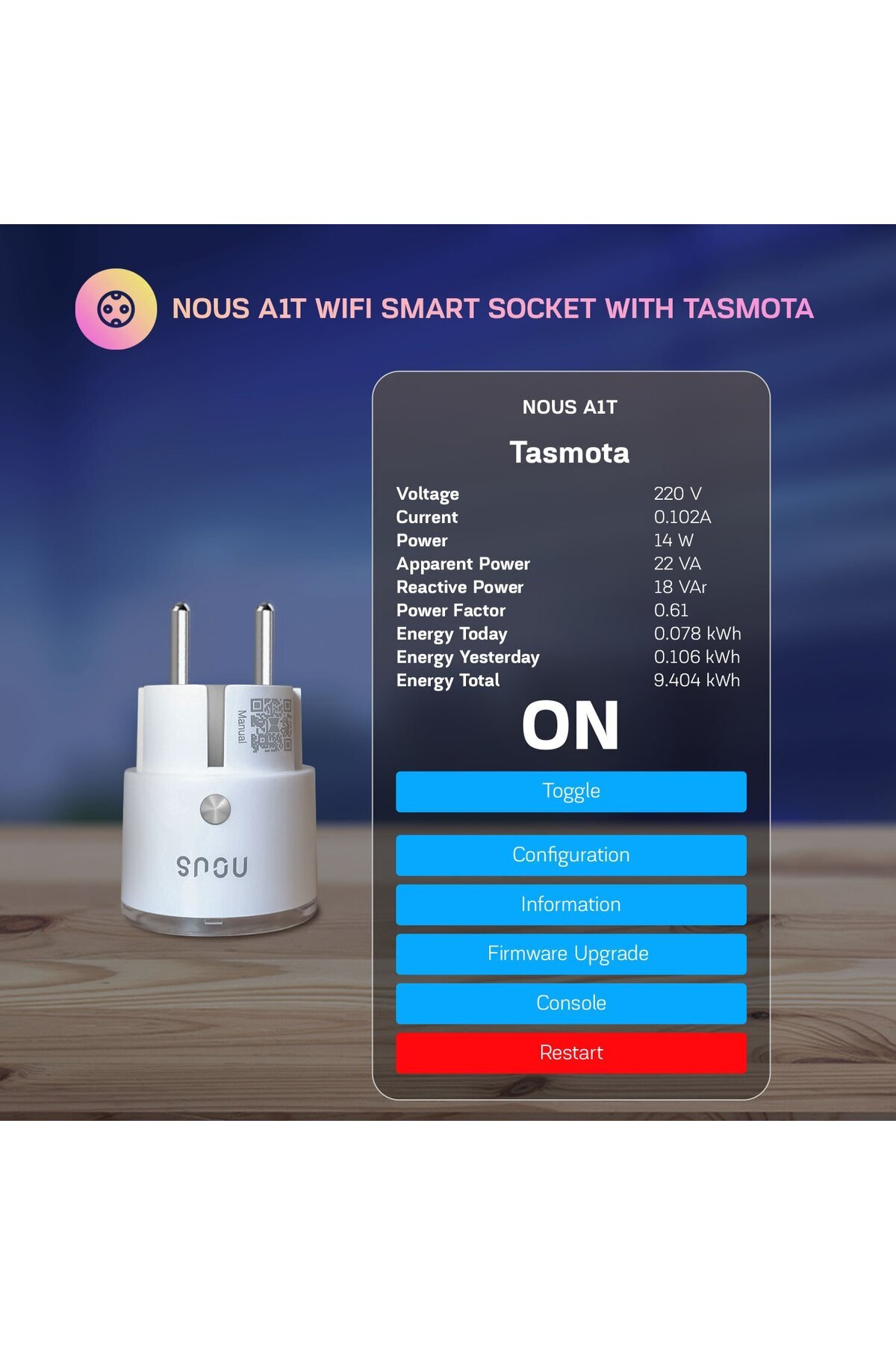 Nous-Smart WiFi Socket A1T, 16A - Tasmota 2