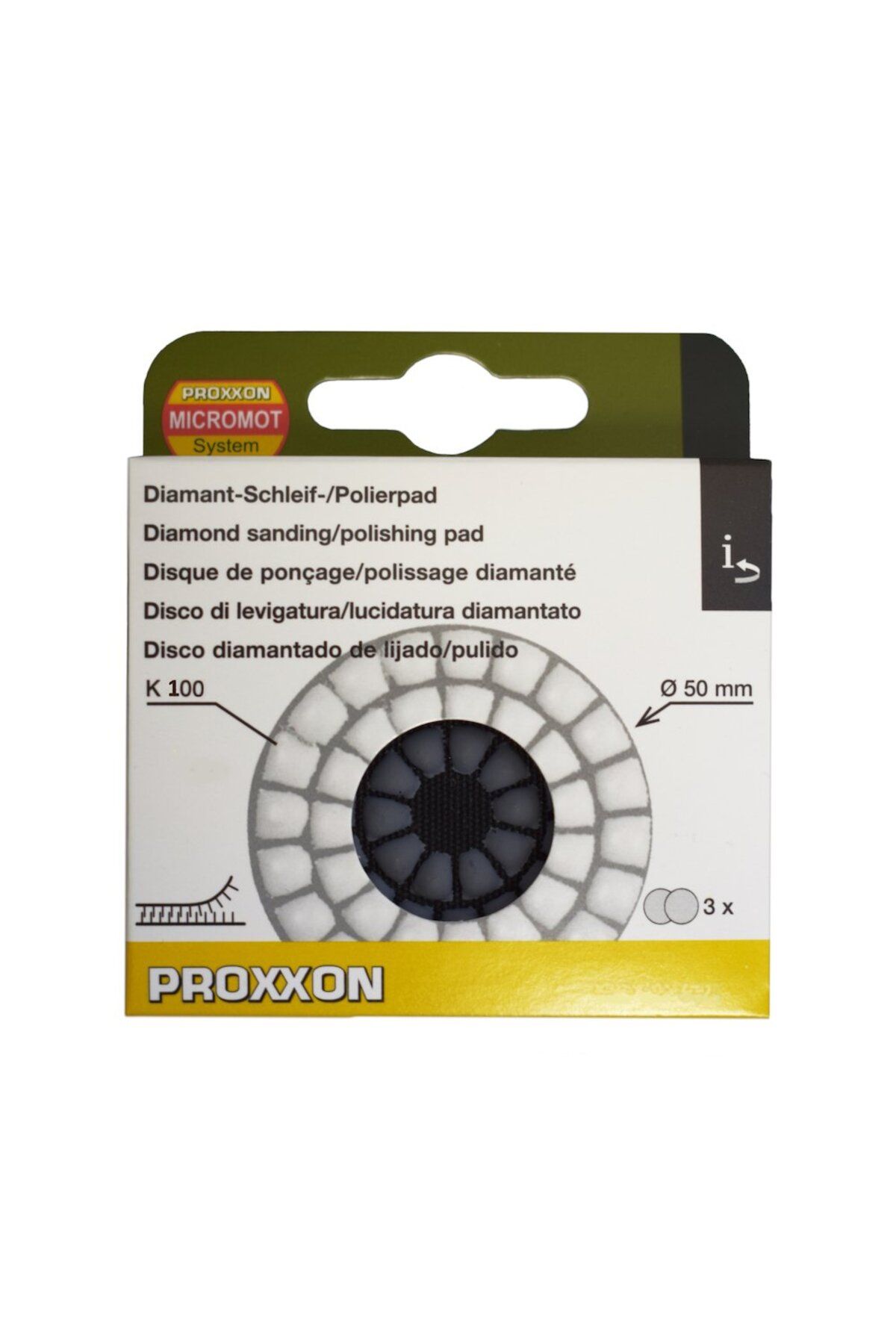 Proxxon-28657, Set of 3 diamond discs for grinding and polishing, GR100, diameter 50mm, for 3
