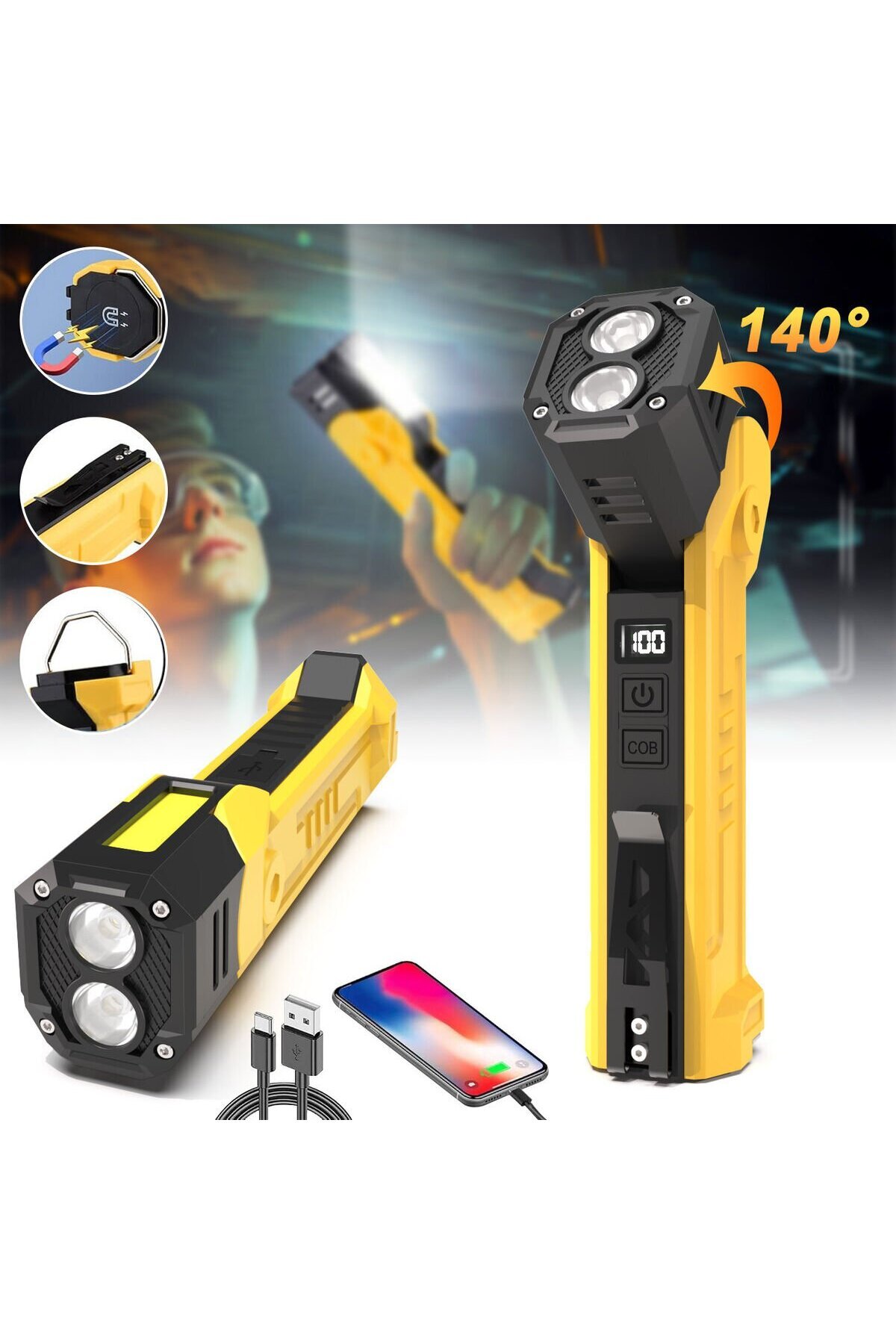 Supfire-Lanterna Multifunctionala LED Superfire GM06, USB-C, 1500mAh, 355lm, 216m, power bank, lumina r 2