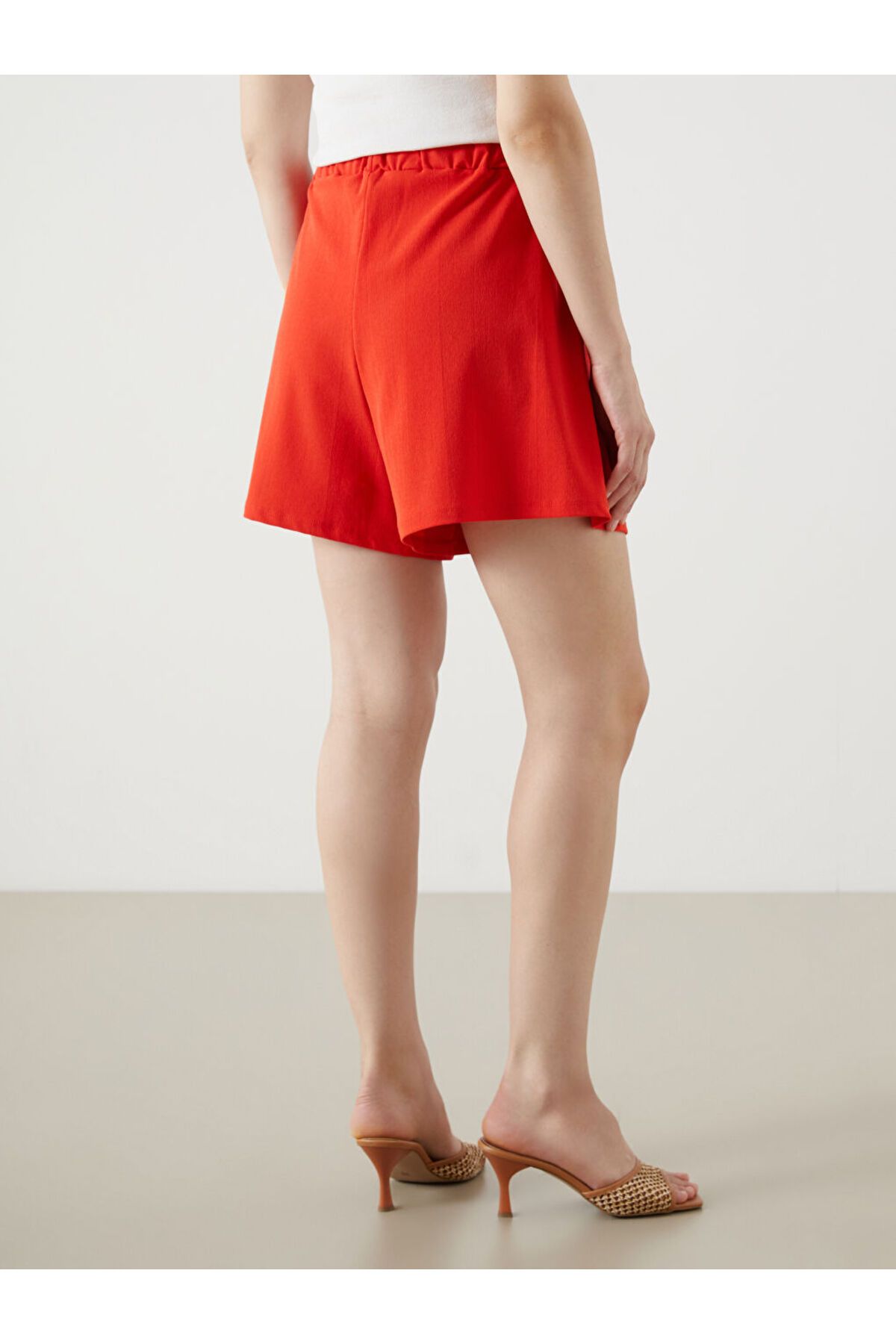 LC Waikiki-Sparkling Selections from Shining Store |   Red Elastic Waist Pleated Women's Shorts 4