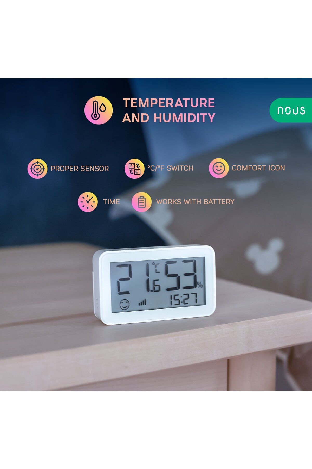Nous-Smart Temperature and Humidity Sensor with E6 display, LCD, ZigBee 2