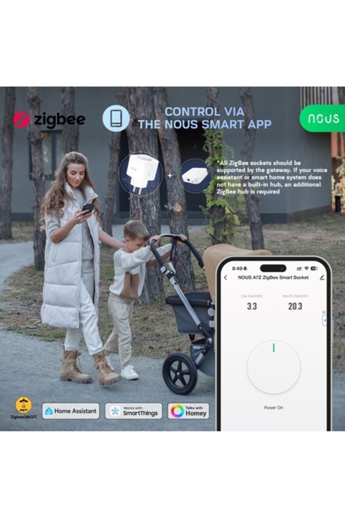 Nous-A7Z smart wifi socket, 16A - ZigBee 3.0, Consumption Monitoring, Alexa Google Compatible 2