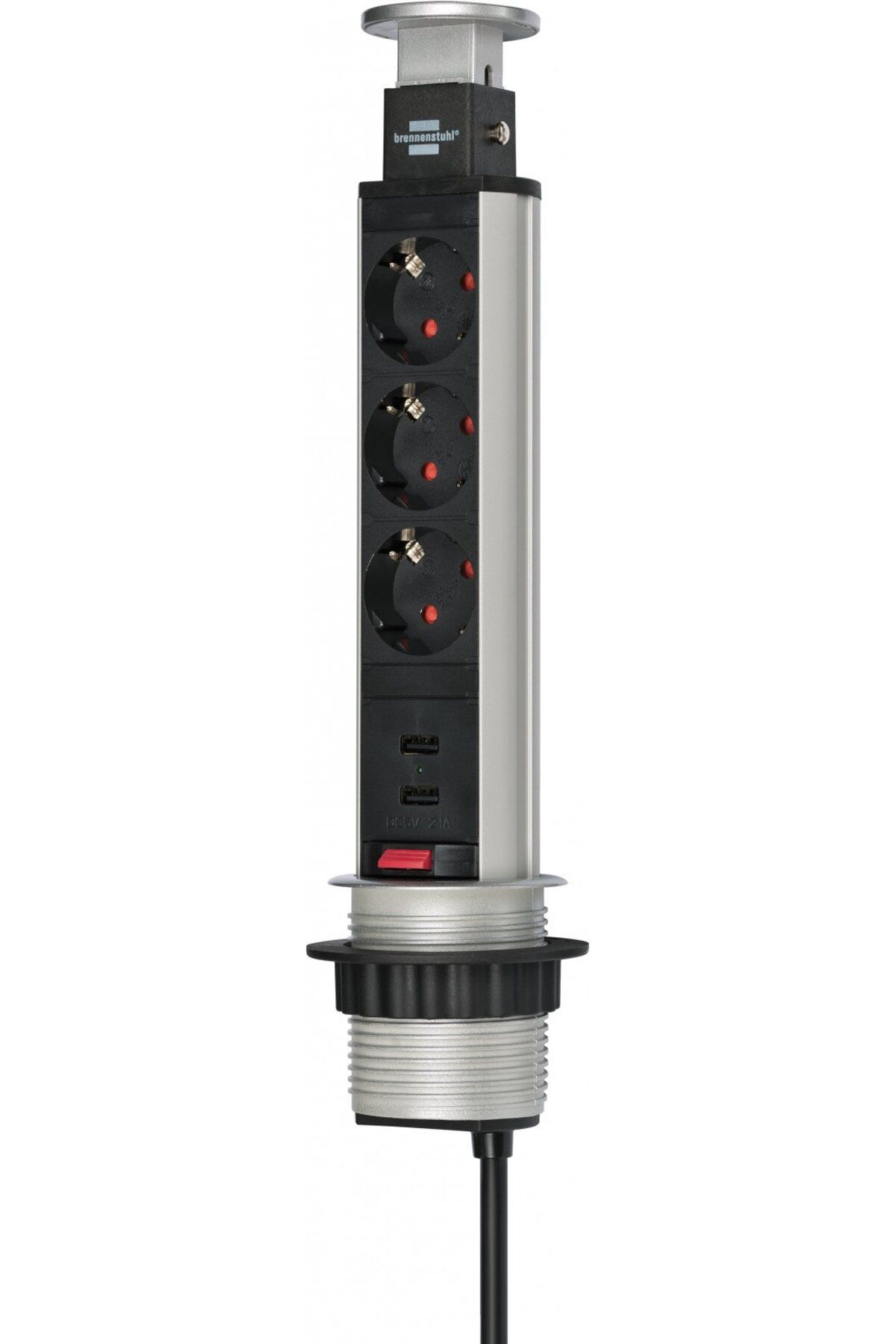 Brennenstuhl-Built-in extension cord 3 sockets, 2xUSB, retractable for kitchen countertop or 1