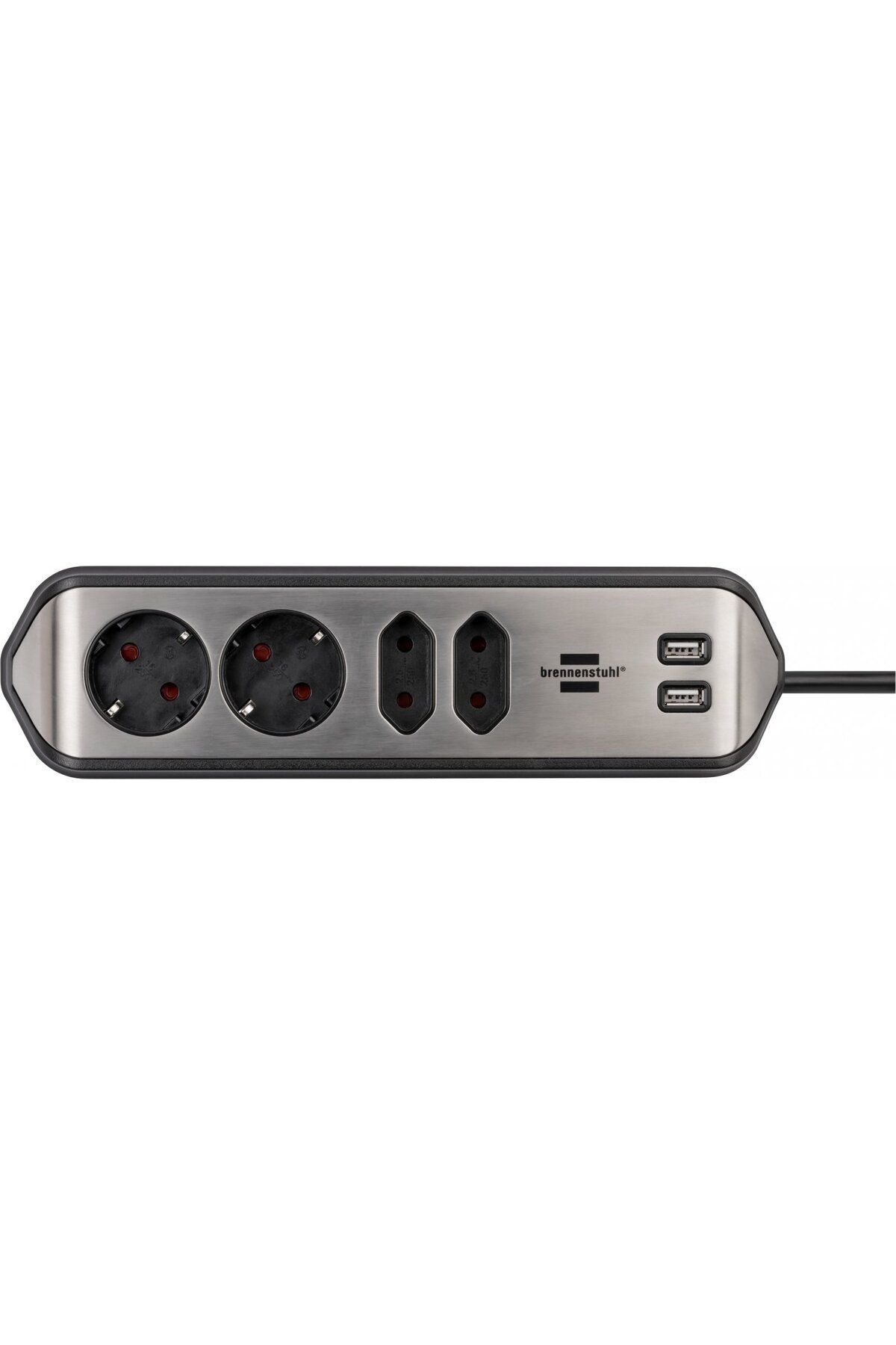 Brennenstuhl-Prelungitor pentru perete colt Estilo 4 prize, 2 USB, 3.1 A, 2m Inox, Adeziv inclu 5