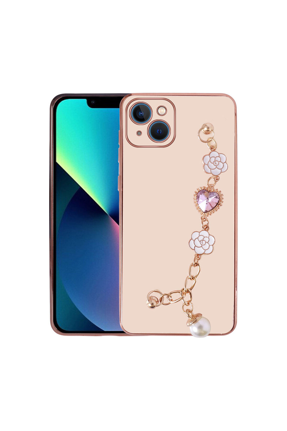 iPhone 14 Uyumlu El Tutamaçlı Kamera Korumalı SCKS Taka Silikon Kılıf-Pembe