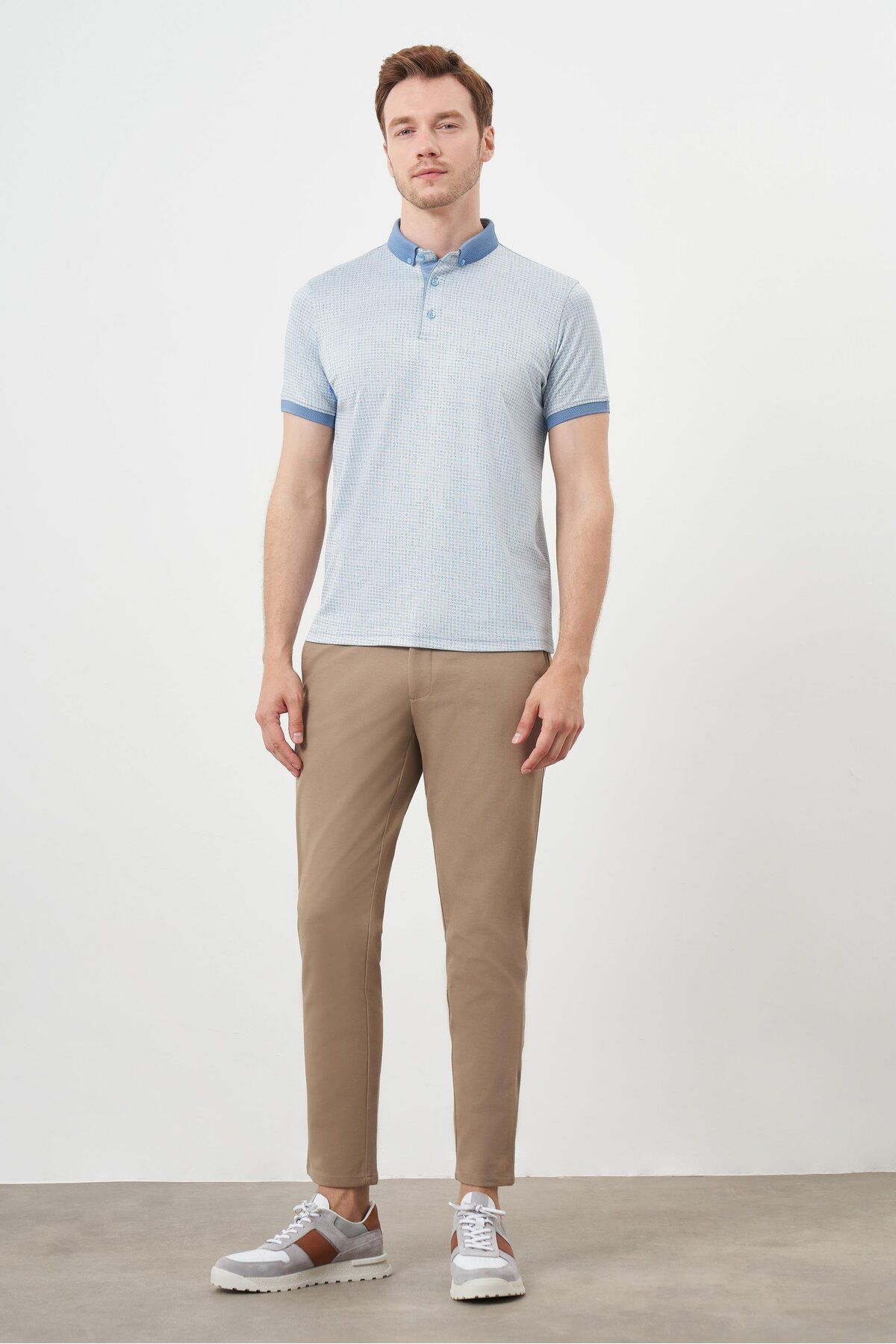 Morven-Men's A. Blue Trend Mercerized Jacquard Pattern Button-Down Collar Dynamic Fit T-Shirt 4