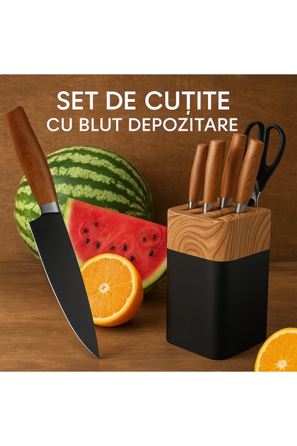 DIGIMAT STORE-Set of 5 DIGIMAT® Professional Knives, Premium, scissors, solid wood stand, durable, sharp blades 3