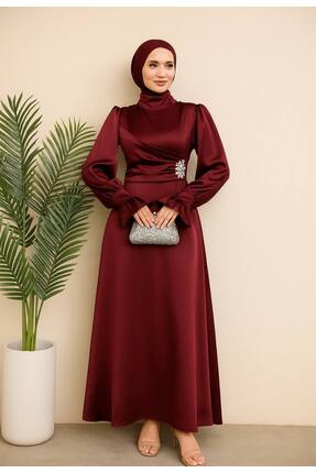 BestShopping Beli Taş Detay Saten Tesettür Abiye Elbise
