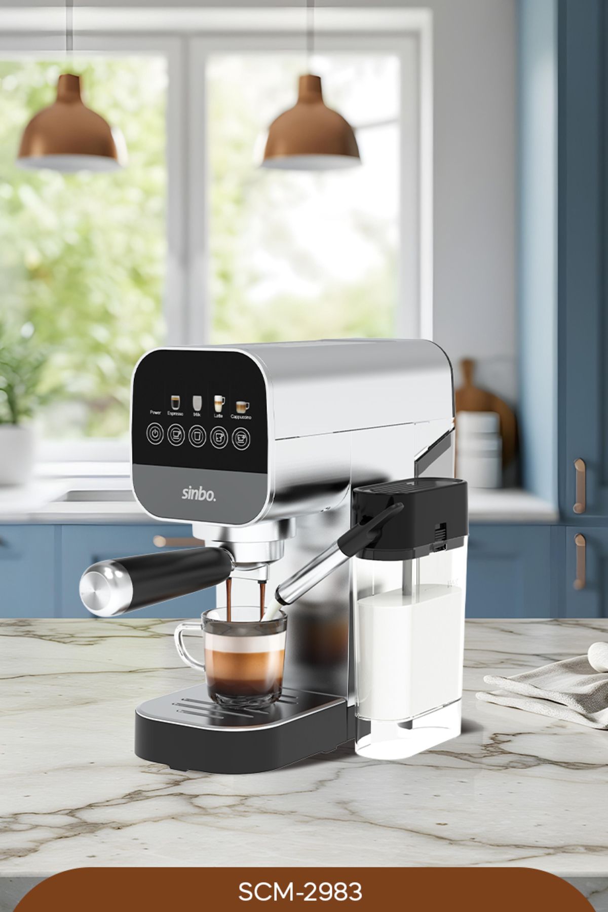 Sinbo-Scm-2983 Espresso Coffee Machine Built-In Milk Tank 20 Bar Barista Lever 2