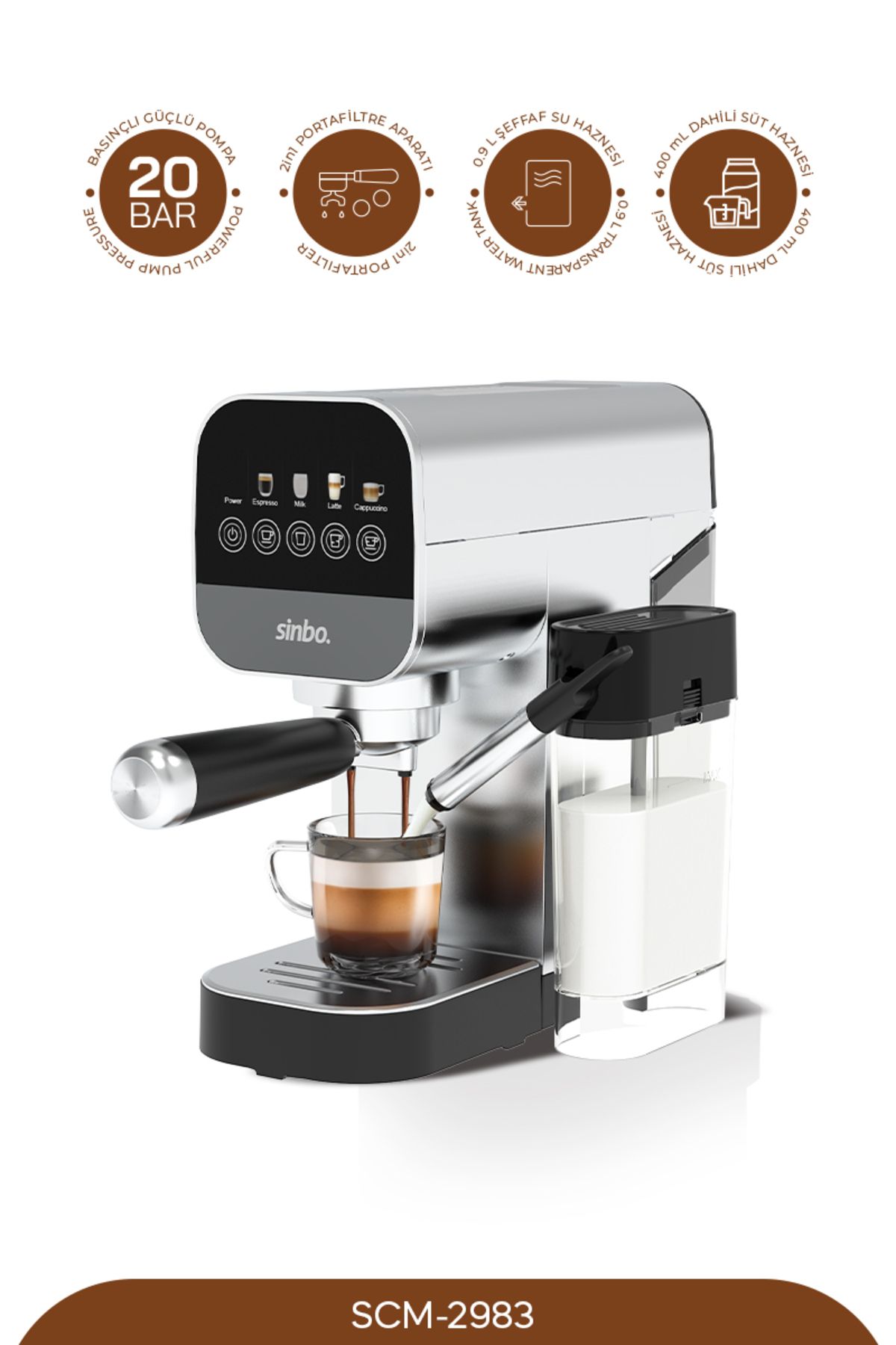 Sinbo-Scm-2983 Espresso Coffee Machine Built-In Milk Tank 20 Bar Barista Lever 1