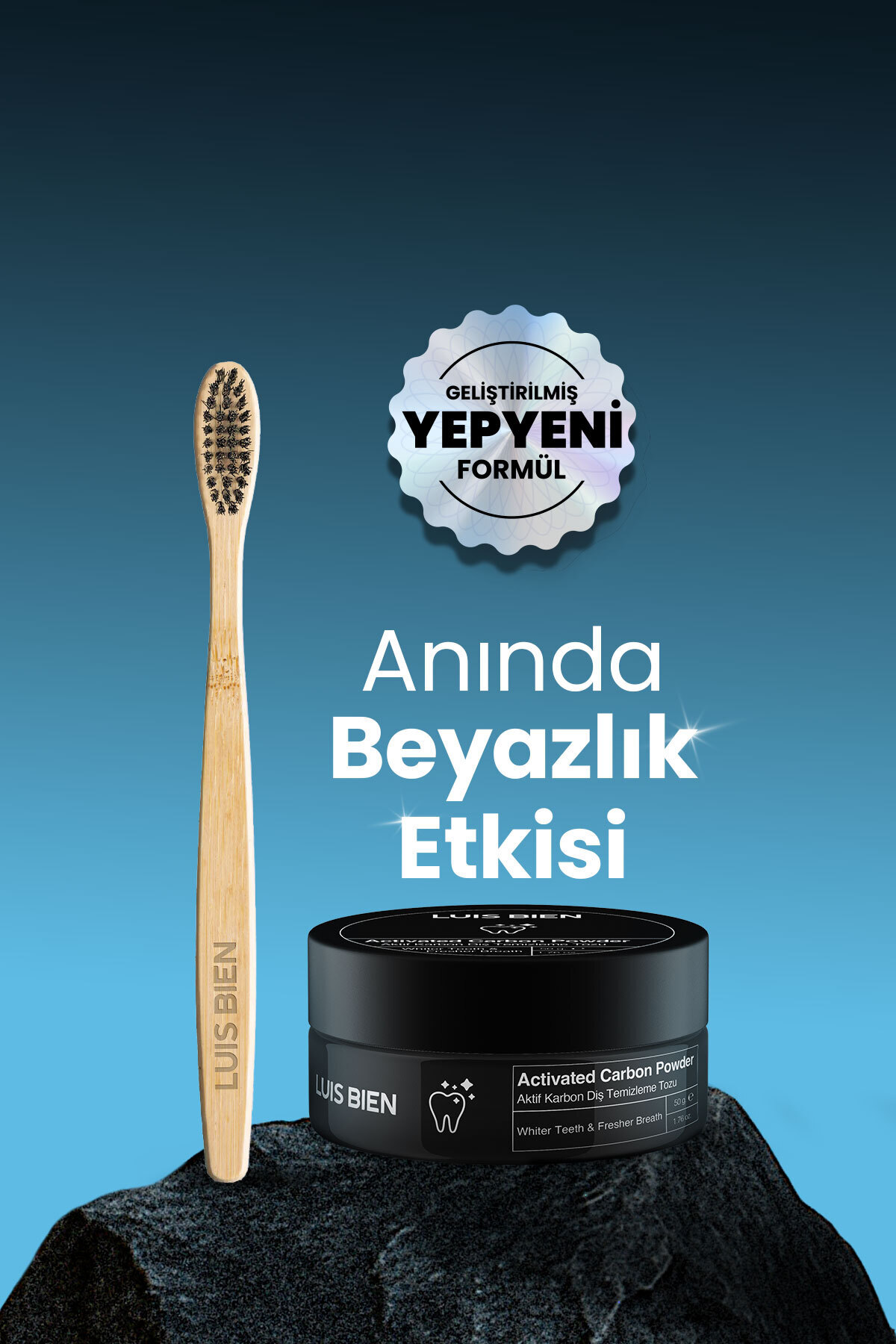 Luis Bien Aktif Karbon Diş Tozu 50 g + Bambu Fırça Seti | Lekelere Karşı Doğal Temizlik