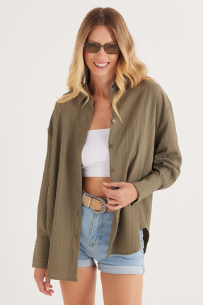 Tudors Kadın Oversize Geniş Kesim Bürümcük Pens Detaylı Uzun Kollu Dokulu Hak...