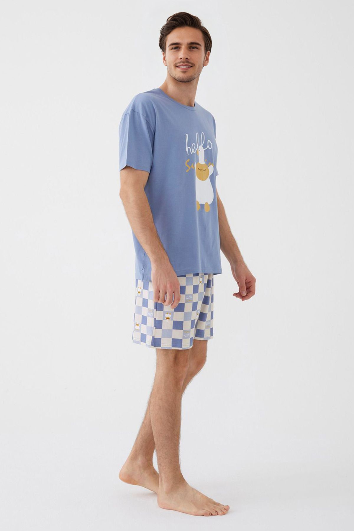 Trendyol Collection-Blue Regular Fit Duck Pattern Knitted Pajamas Set Tmnaw26Pt00008 2