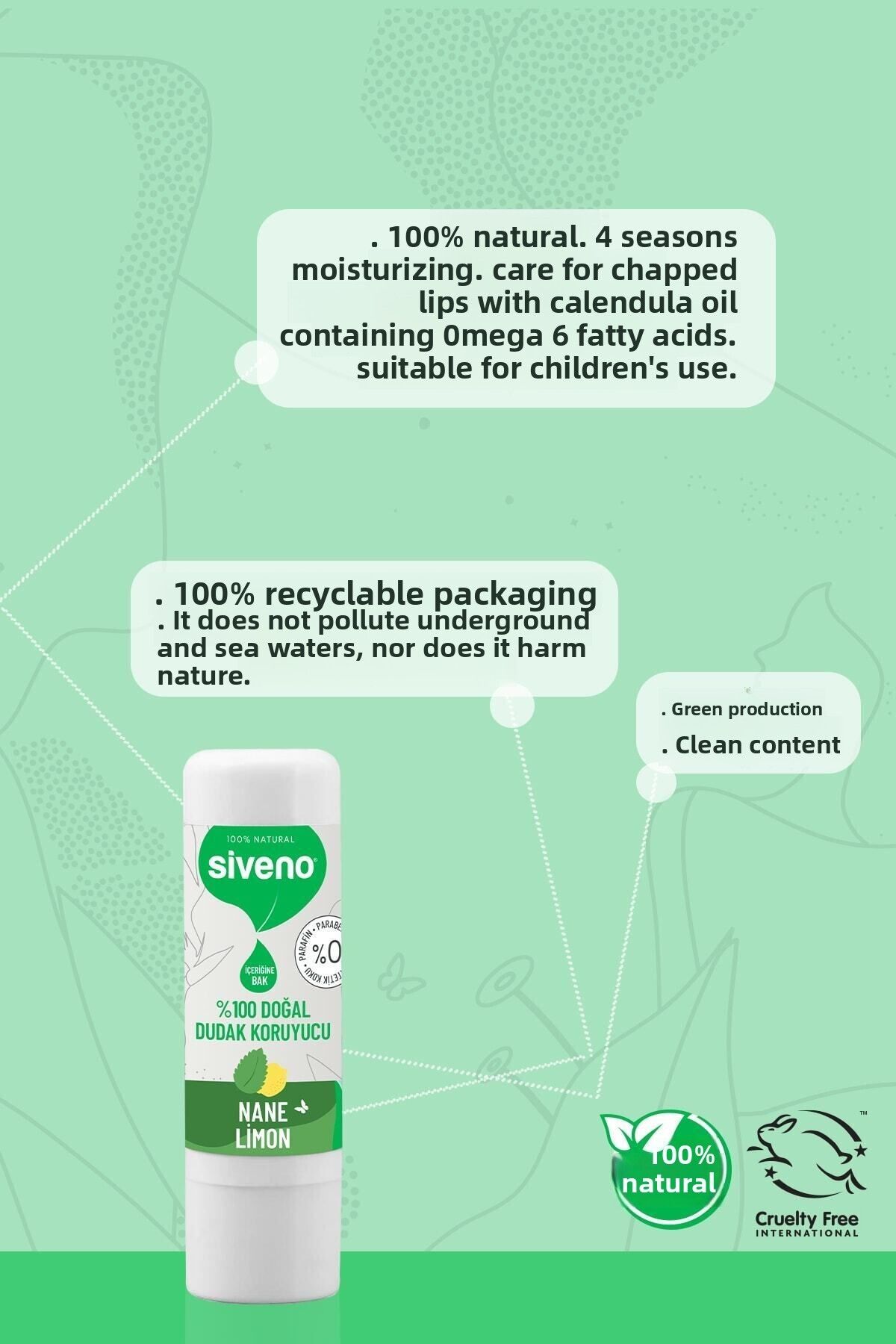 Siveno-100% Natural Lip Protector Mint & Lemon Herbal Lipbalm Cream Moisturizing Brightening Repair 6 G 6
