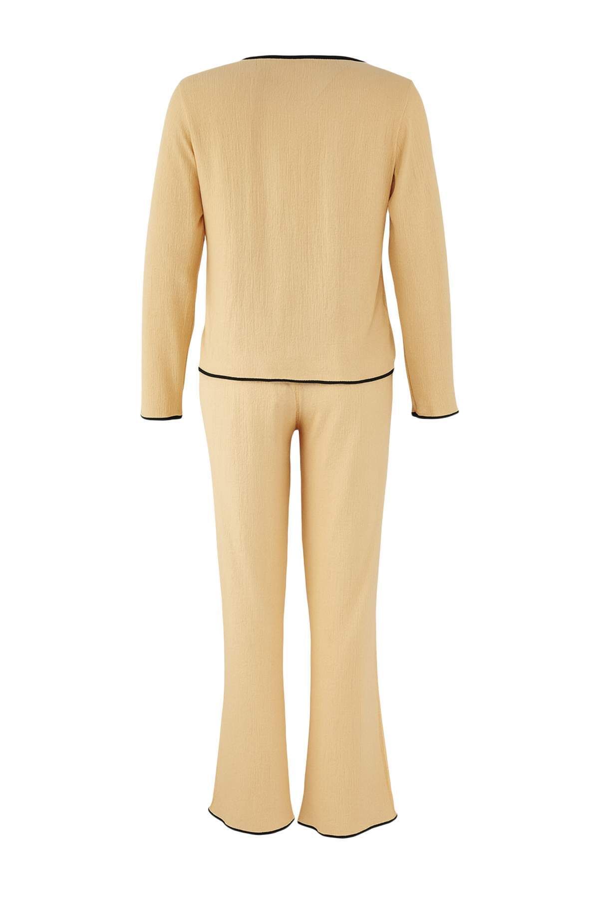 Trendyol Collection-Beige Button and Bias Textured Wrap Knitted Pajama Set Thmaw26Pt00097 6