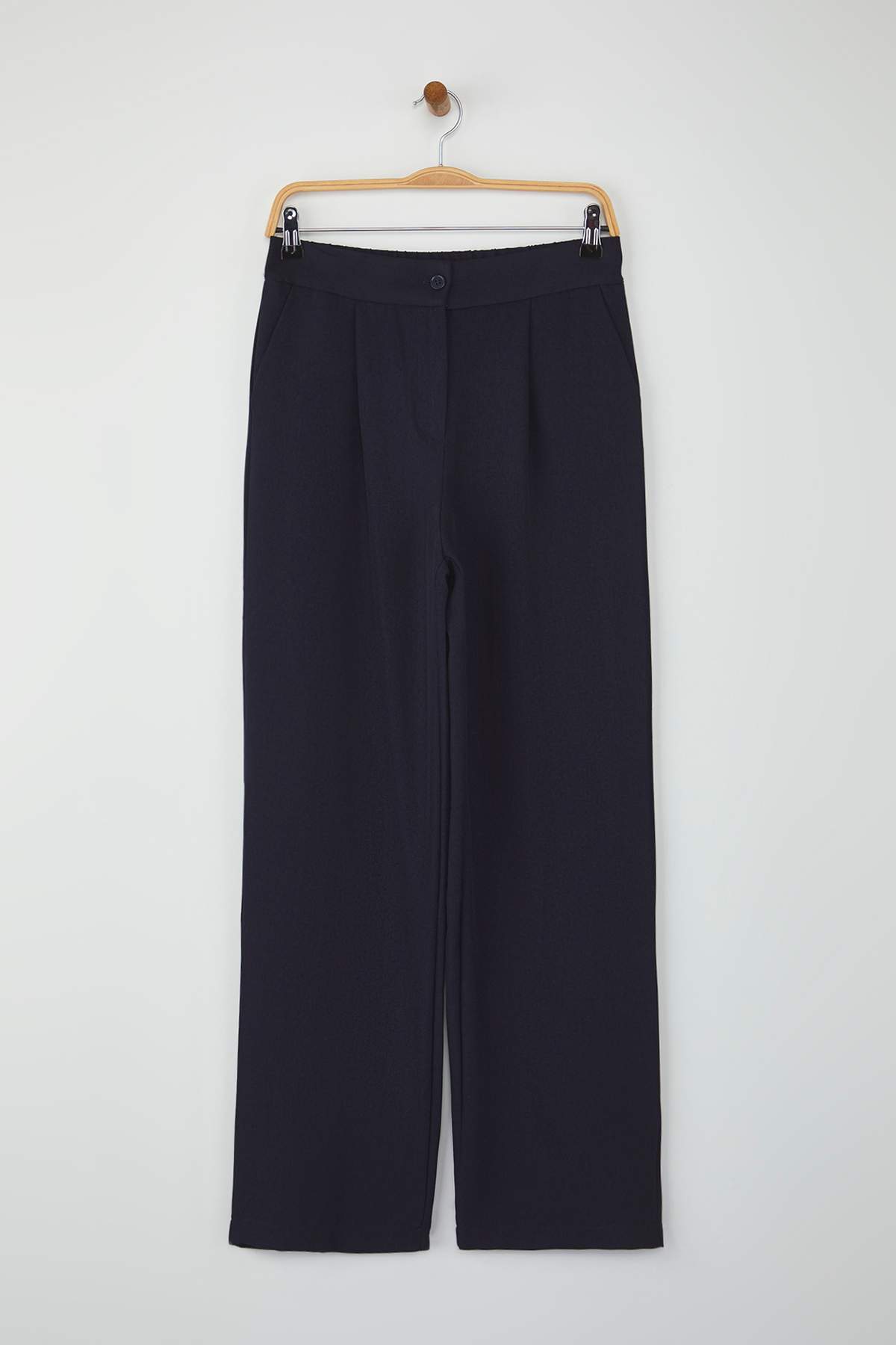 Trendyolmilla  Lacivert Straight/Düz Kesim Dokuma Kumaş Pantolon TWOAW22PL0321 - Görsel 5