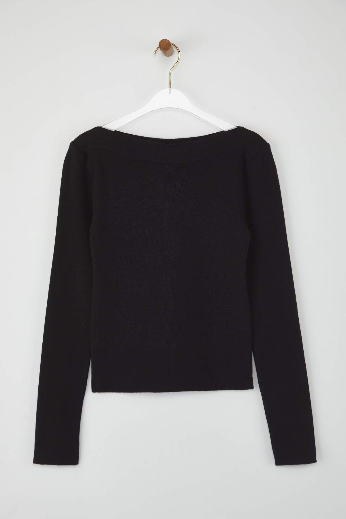 Trendyolmilla  Wardrobe Essentials Siyah Premium İplik/Özel İplikli Kayık Yaka Triko Kazak | TWOAW26KZ00100 - Görsel 5