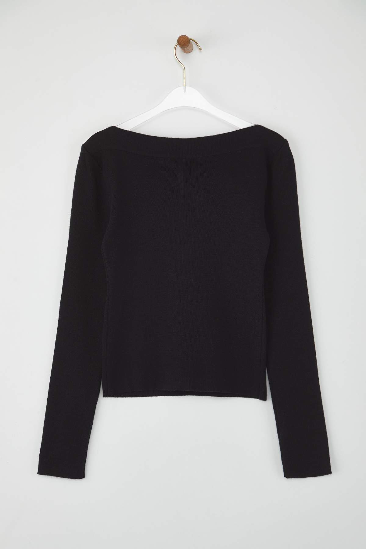 Trendyolmilla  Wardrobe Essentials Siyah Premium İplik/Özel İplikli Kayık Yaka Triko Kazak | TWOAW26KZ00100 - Görsel 7