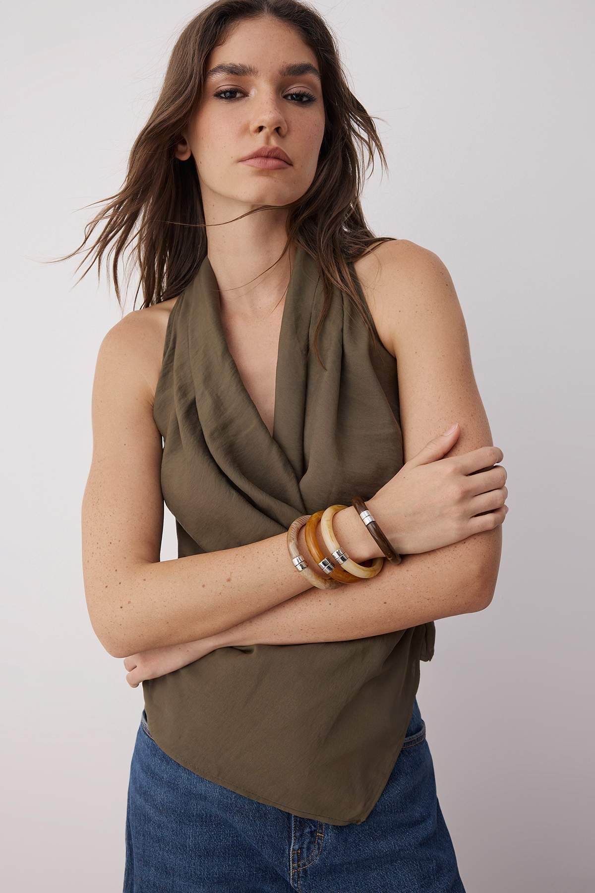 Trendyol Collection-Περιορισμένης έκδοσης Khaki Modal Διπλό Ύφανση Μπλούζα TWOSS25BZ00363 2