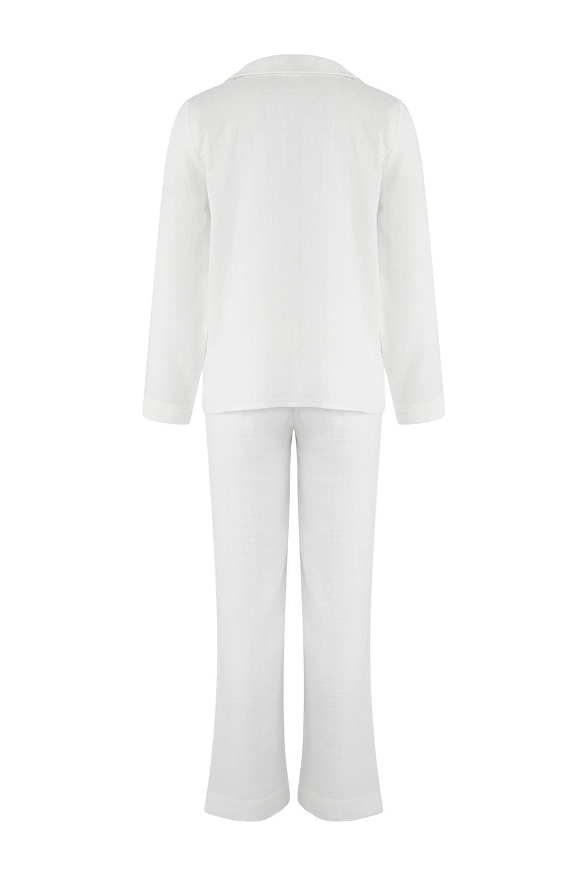 Trendyolmilla  Ekru %100 Pamuklu Cepli Müslin Kumaş Dokuma Pijama Takımı THMAW26PT00023 - Görsel 7