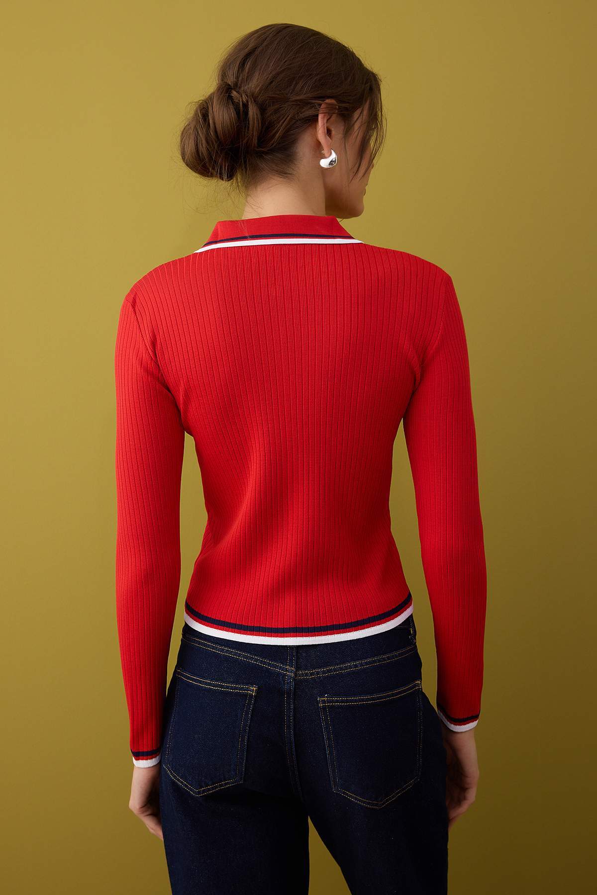 Trendyolmilla  Kahverengi-Kırmızı 2'li Basic Kısa/Crop İkili Paket Triko Hırka-Kazak TWOAW26KZ00116 - Görsel 4