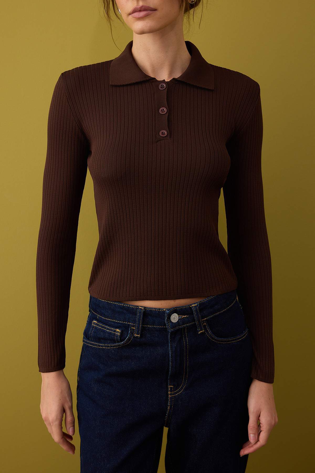 Trendyolmilla  Kahverengi-Kırmızı 2'li Basic Kısa/Crop İkili Paket Triko Hırka-Kazak TWOAW26KZ00116 - Görsel 6