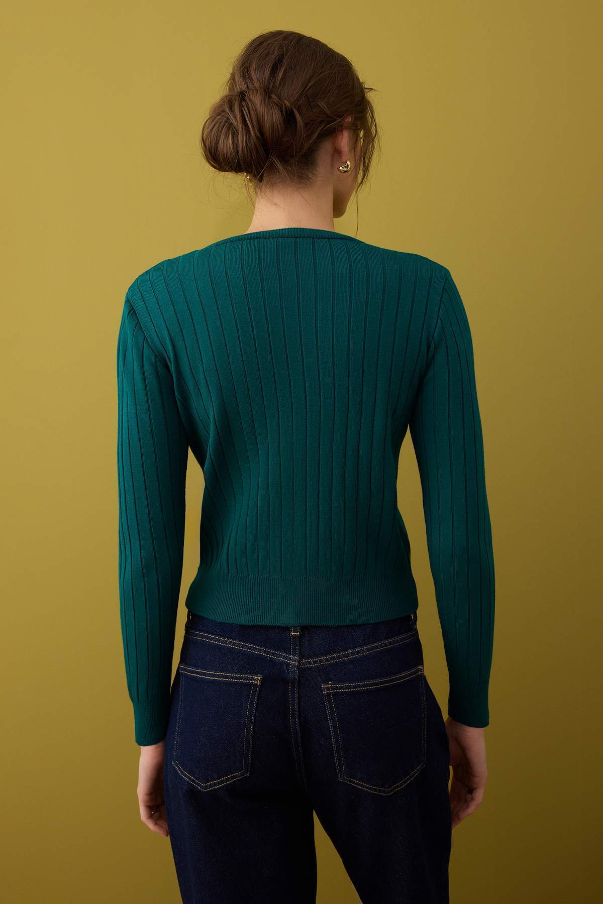 Trendyolmilla  Koyu Yeşil 2'li Basic Triko Hırka-Bluz Takım TWOAW26HI00213 - Görsel 4