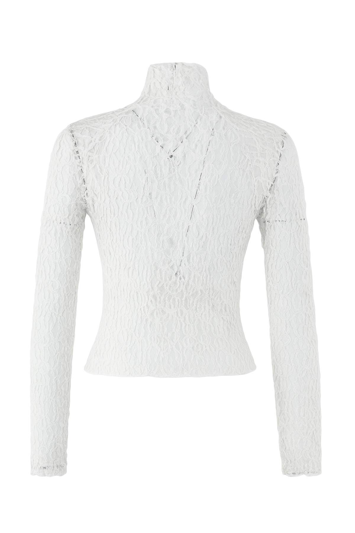 Trendyolmilla  Ekru Fitted/Vücuda Oturan Reglan Kol Dantel Uzun Kollu Esnek Örme Bluz TWOAW26BZ00048 - Görsel 6