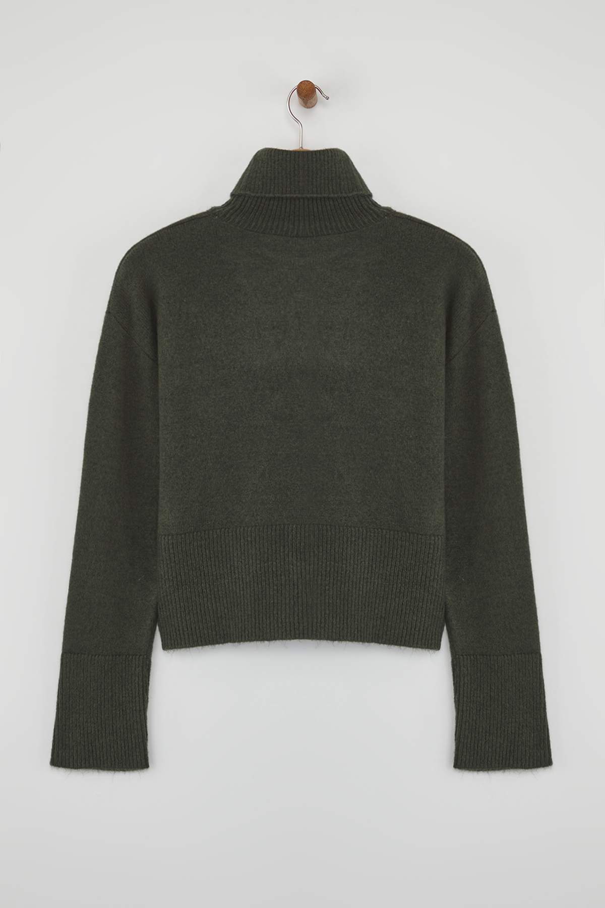 Trendyolmilla  Haki Yünlü Basic Yumuşak Dokulu Geniş Kalıp Triko Kazak TWOAW26KZ00211 - Görsel 6