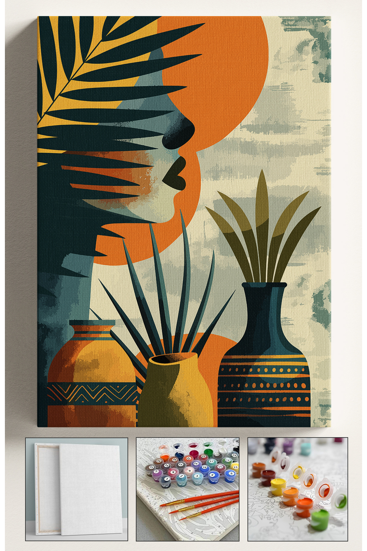 Corvo Sayılarla Boyama Seti Numaralı Tuval Fırça Boya Vazo Çiçek 40x50 Cm - YEŞİL VAZO KADIN