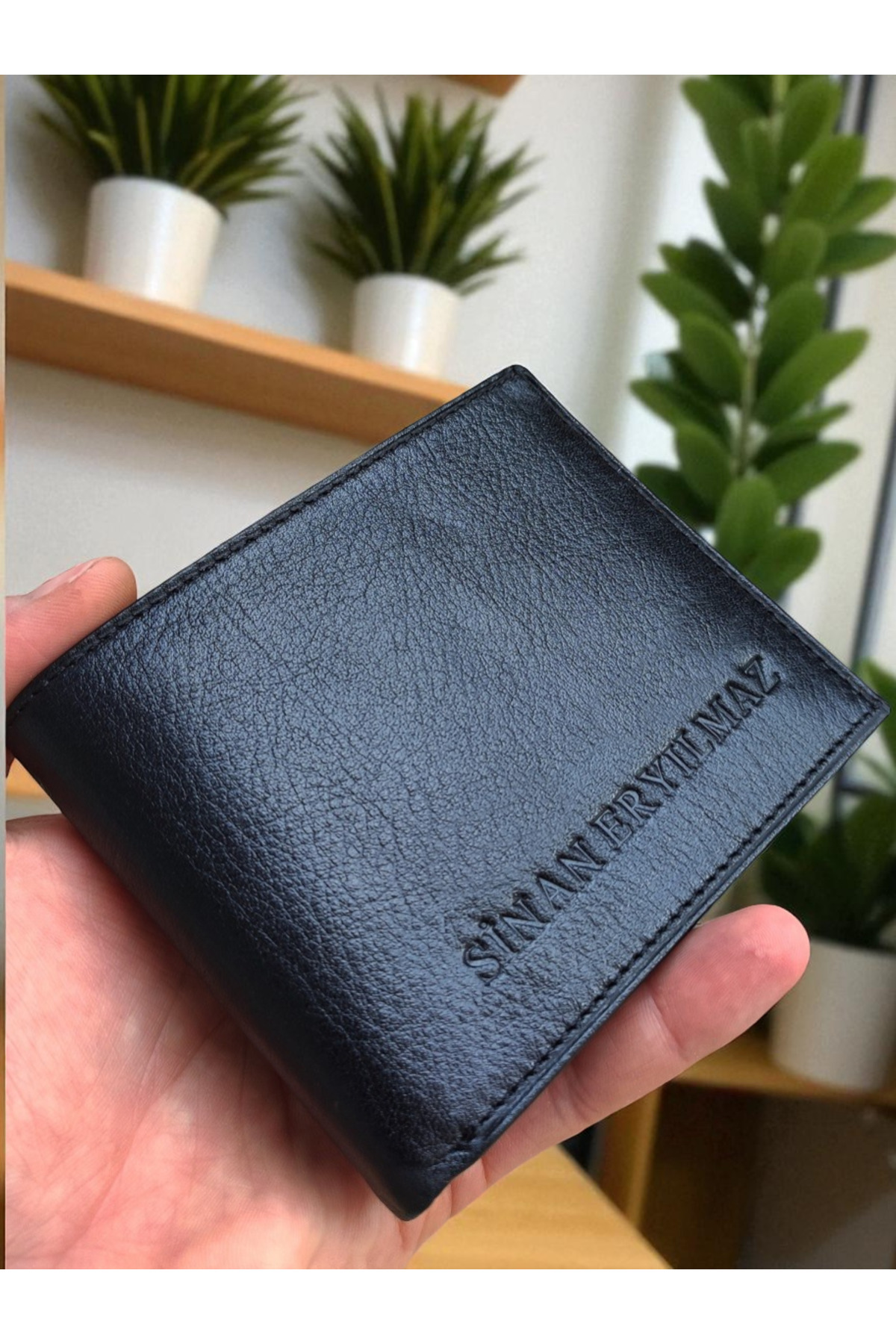 YNS LEATHER Siyah Hakiki Deri Cüzdan Isim Baskılı Kişiye Özel Klasik görsel 5