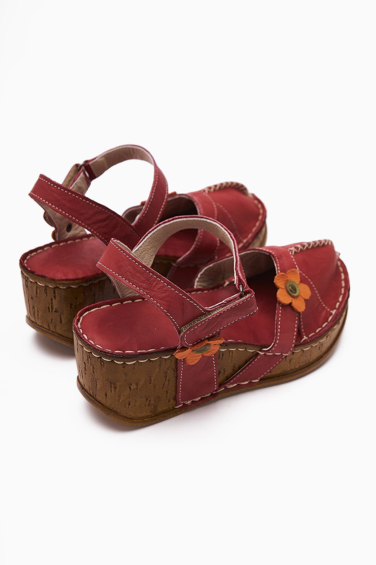 Limoya-Women's Burgundy Flower Detailed Closed Toe Wedge Heeled Women's Shoes 5