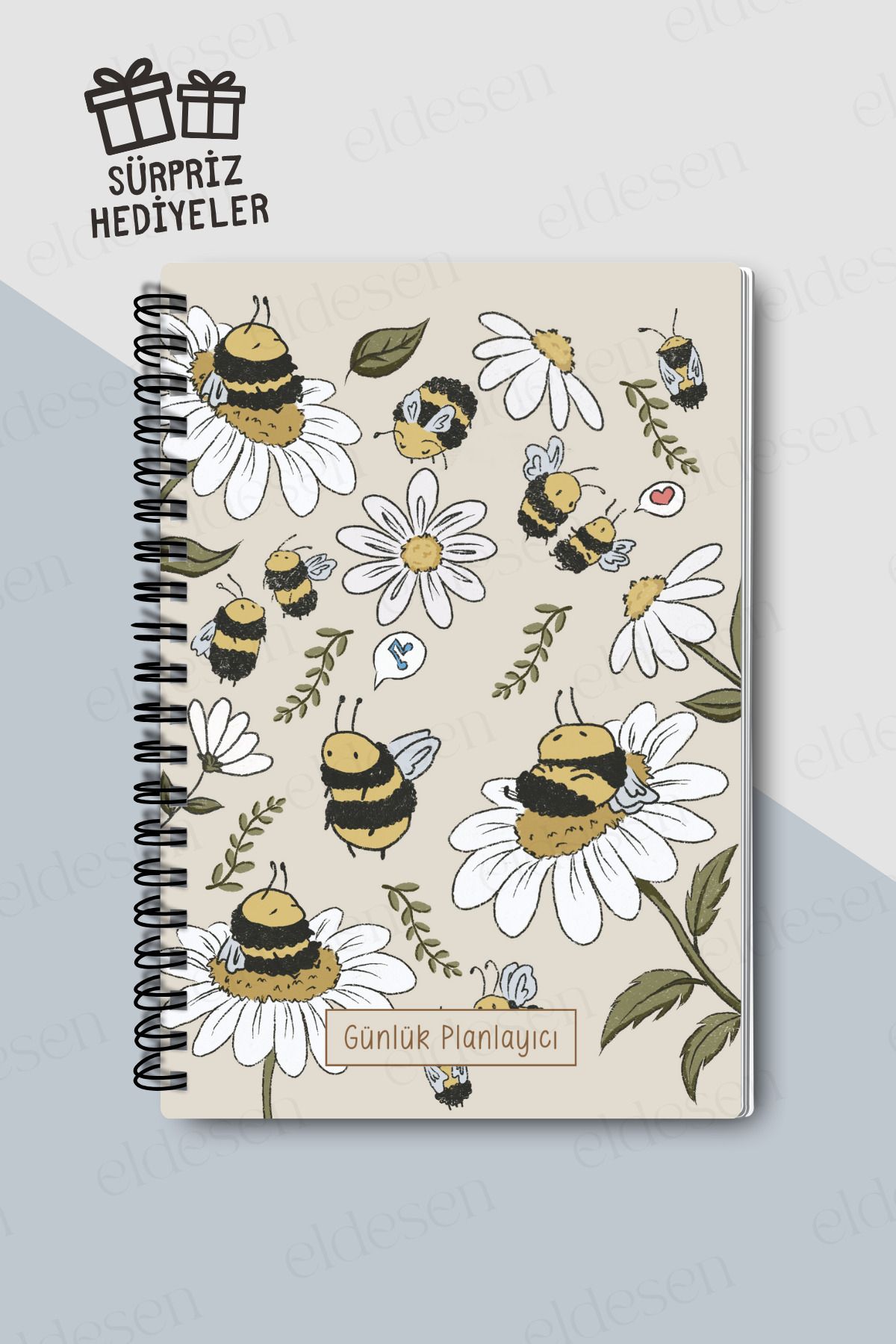 Eldesen Tasarım-Daily Planner A5 Notebook, Notes, to Do, Flexible Cardboard Cover, 100 Days, with Bee 4