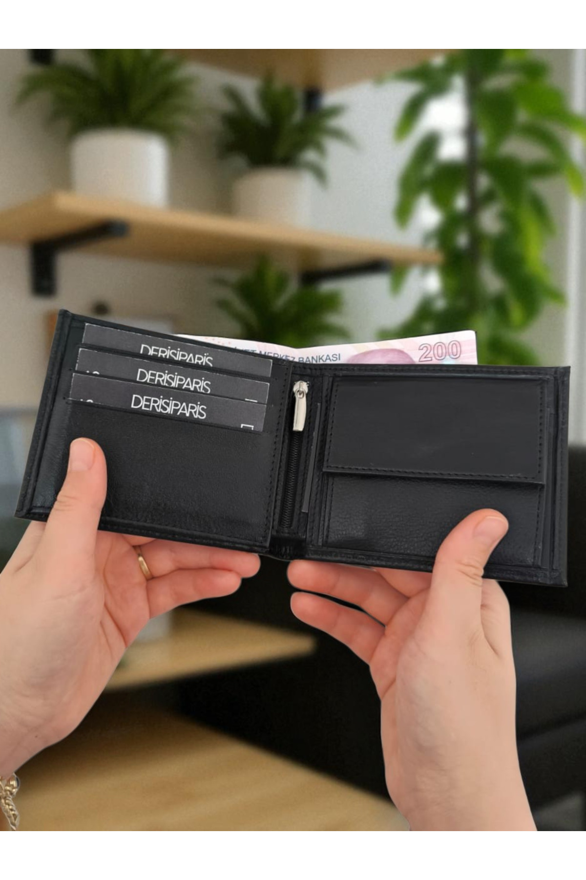 YNS LEATHER Siyah Hakiki Deri Cüzdan Isim Baskılı Kişiye Özel Klasik görsel 2