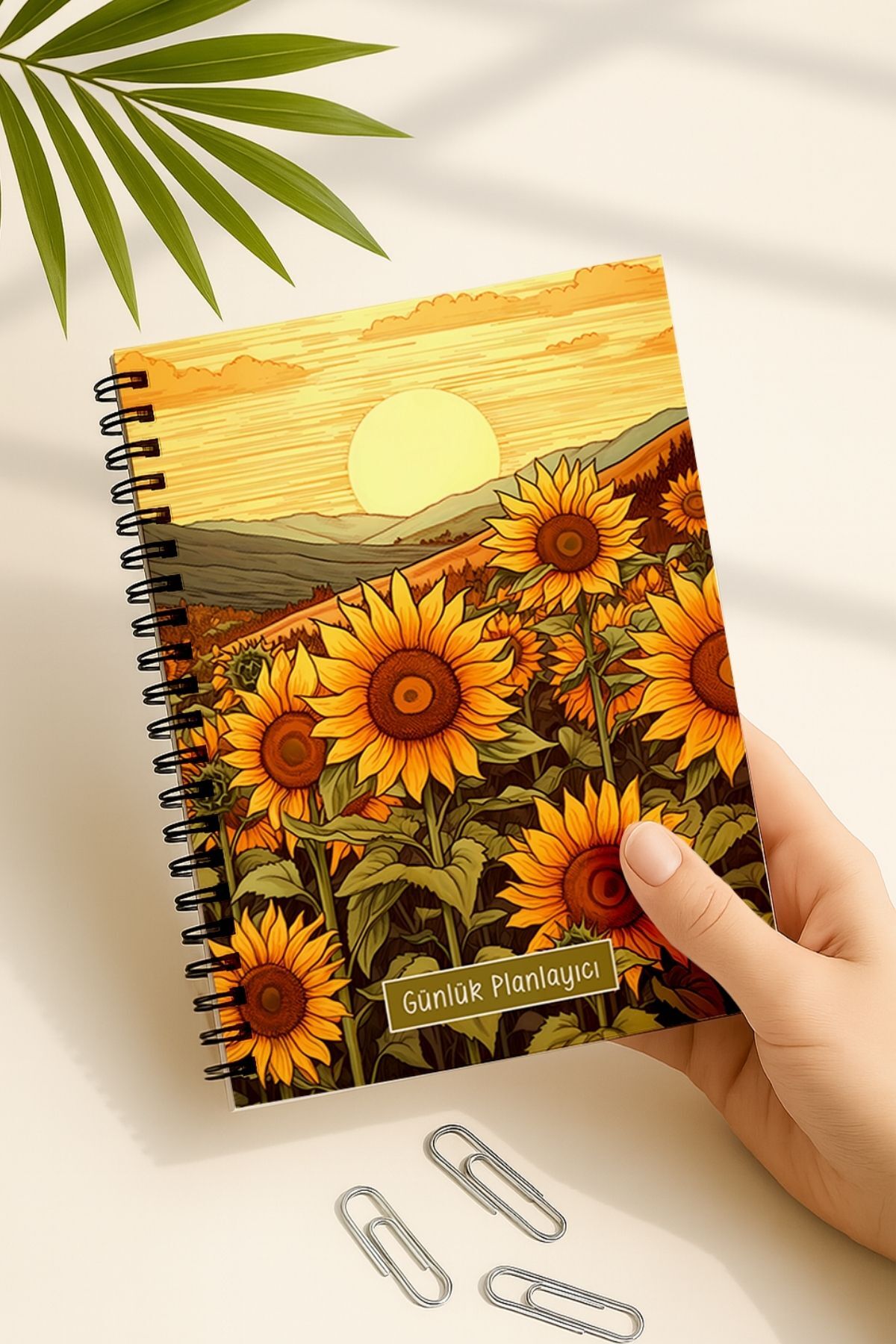 Eldesen Tasarım Günlük Planlayıcı A5 Defter, Notlar, Yapılacaklar, Esnek Karton Kapaklı, 100 Günlük, Ayçiçekli