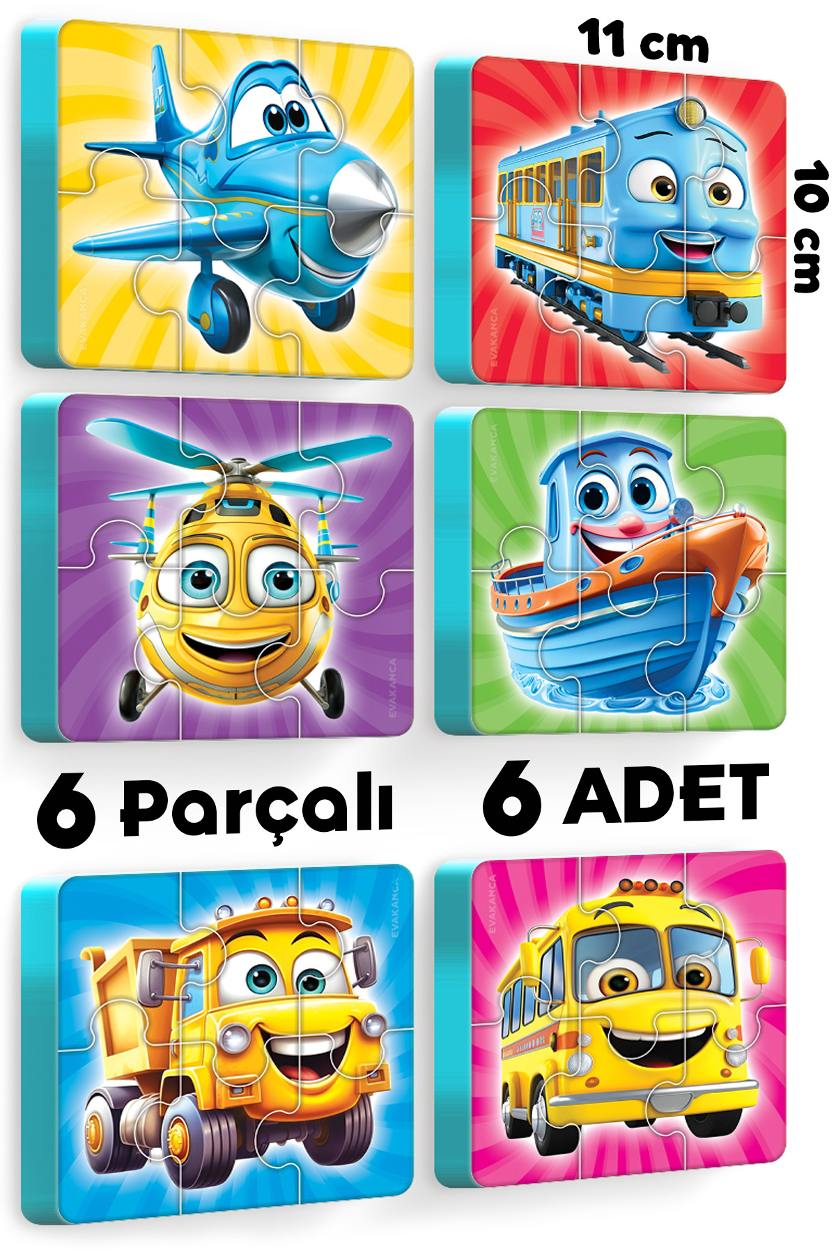 EVAKANCA 6 Parçalı 6 Adet Kalın Çocuk Puzzle Yapboz Araçlar