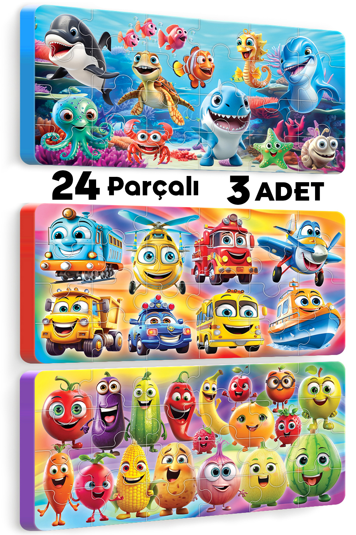 EVAKANCA 24 Parça 3'lü SET Araç Meyve Sebze Deniz Hayvanları