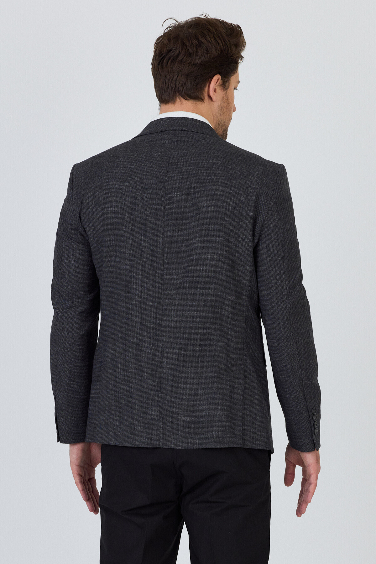 Frappoli  Tadic Erkek Siyah Desenli Esneyen Kumaş Slim Fit Kapak Cepli Yarım Astar 4 Mevsim Blazer Ceket - Görsel 6