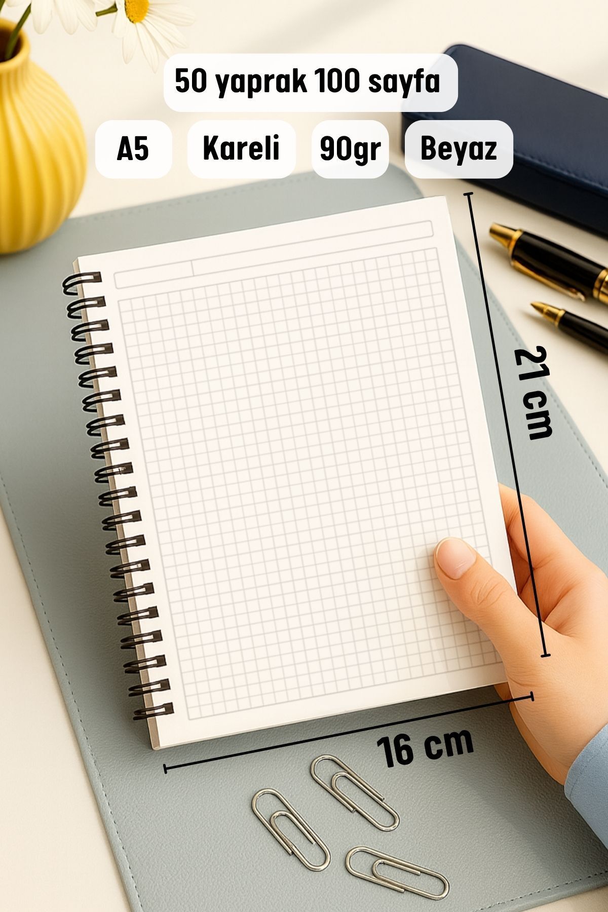 Eldesen Tasarım-Checkered and Striped Notebook Set, A5 Size 50 Sheets 100 Pages Set of 2, with Cat 5